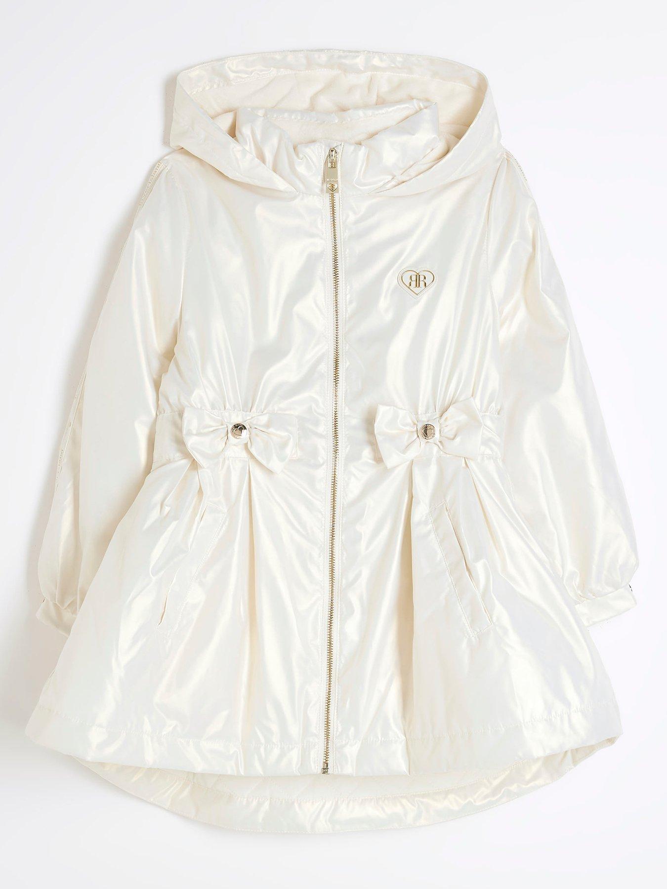 Image of River Island Girls Cinched Frill Raincoat - Cream