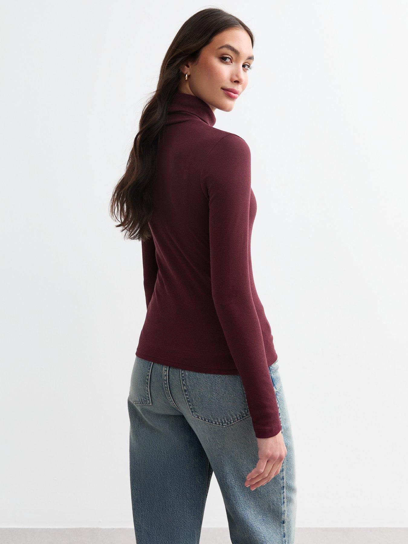 new-look-burgundy-rib-roll-neck-topstillFront