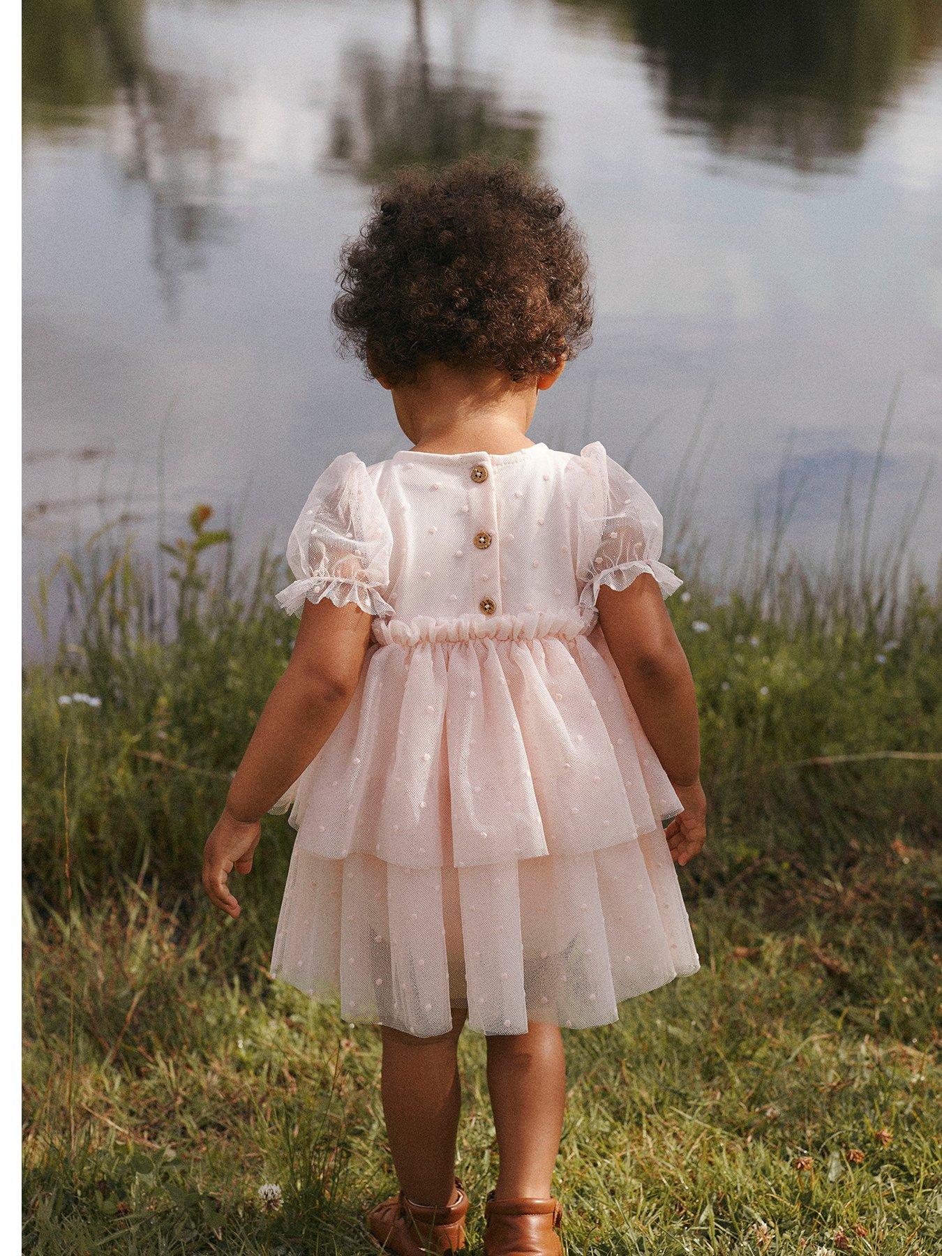 Lil Atelier Baby Girls Tulle Layered Short Sleeve Body Dress - Peach Blush