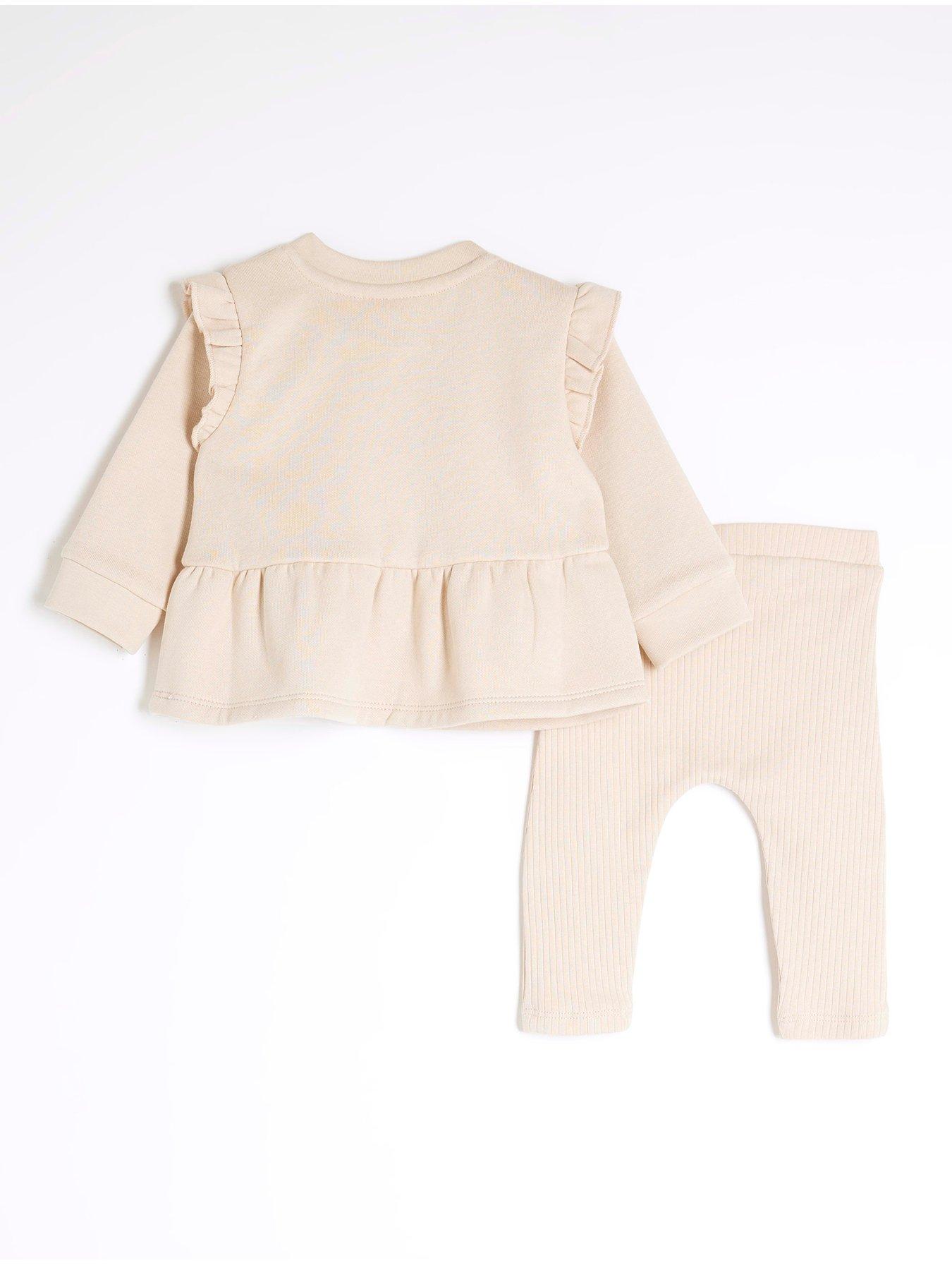 Image 2 of 4 of River Island Baby Baby Girls Peplum Sweatshirt Set - Beige