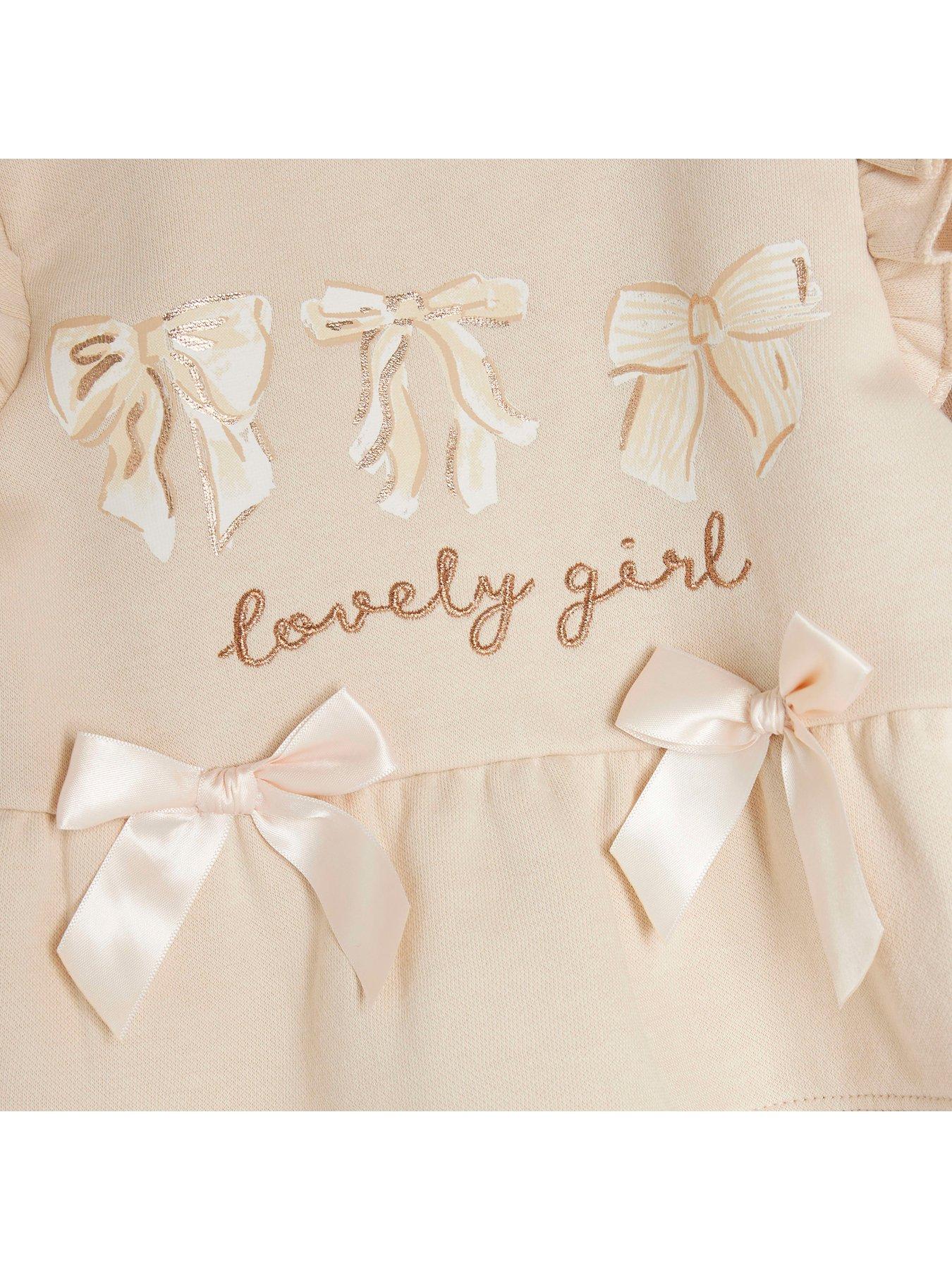 Image 3 of 4 of River Island Baby Baby Girls Peplum Sweatshirt Set - Beige