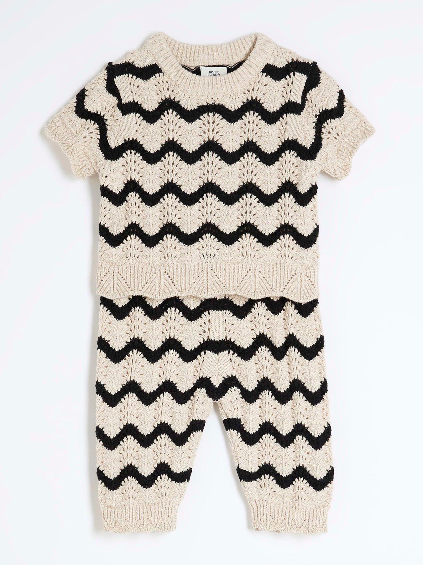 Image 2 of 5 of River Island Baby Baby Girls Striped Crochet Top Set - Black