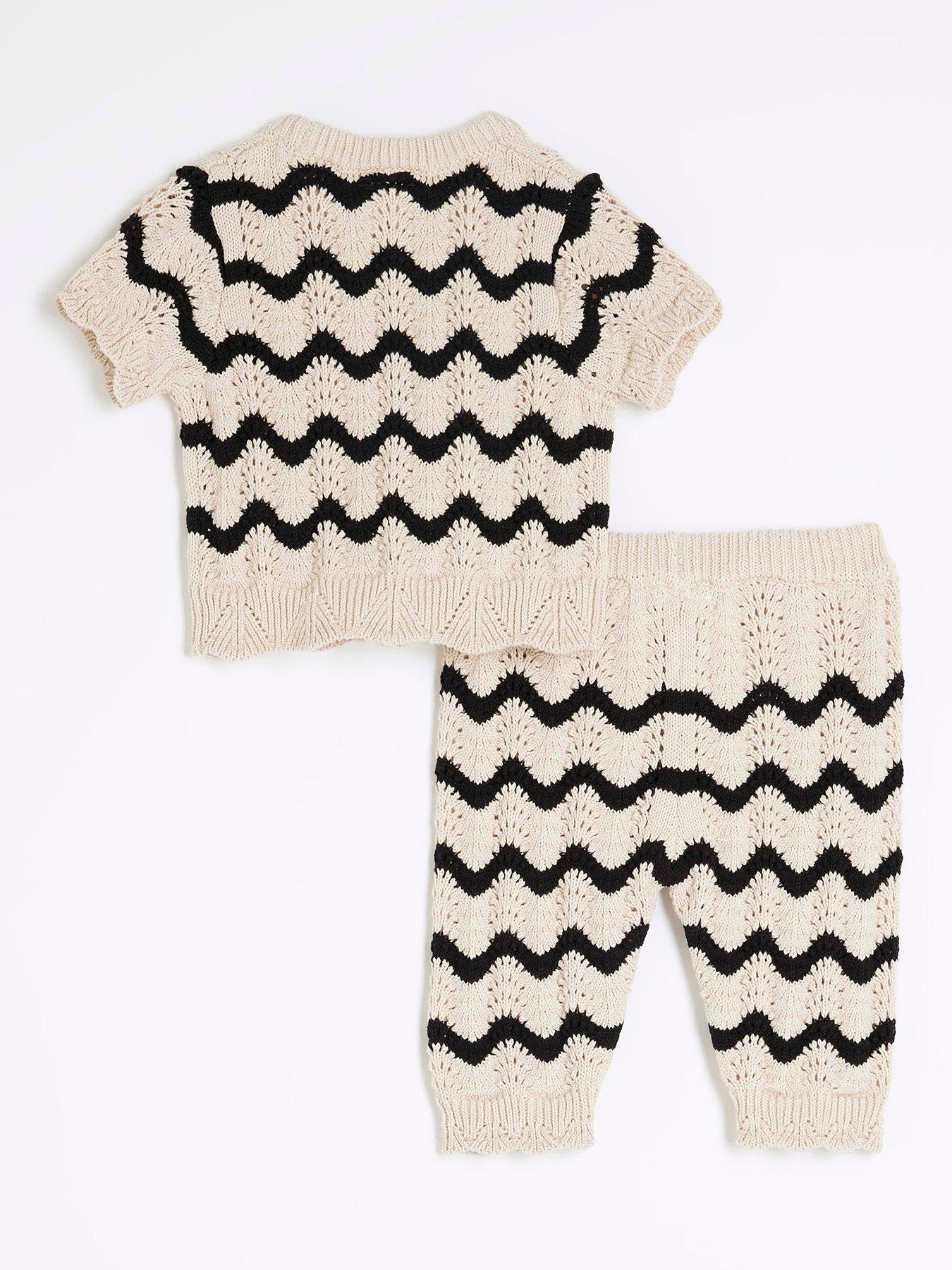 Image 3 of 5 of River Island Baby Baby Girls Striped Crochet Top Set - Black