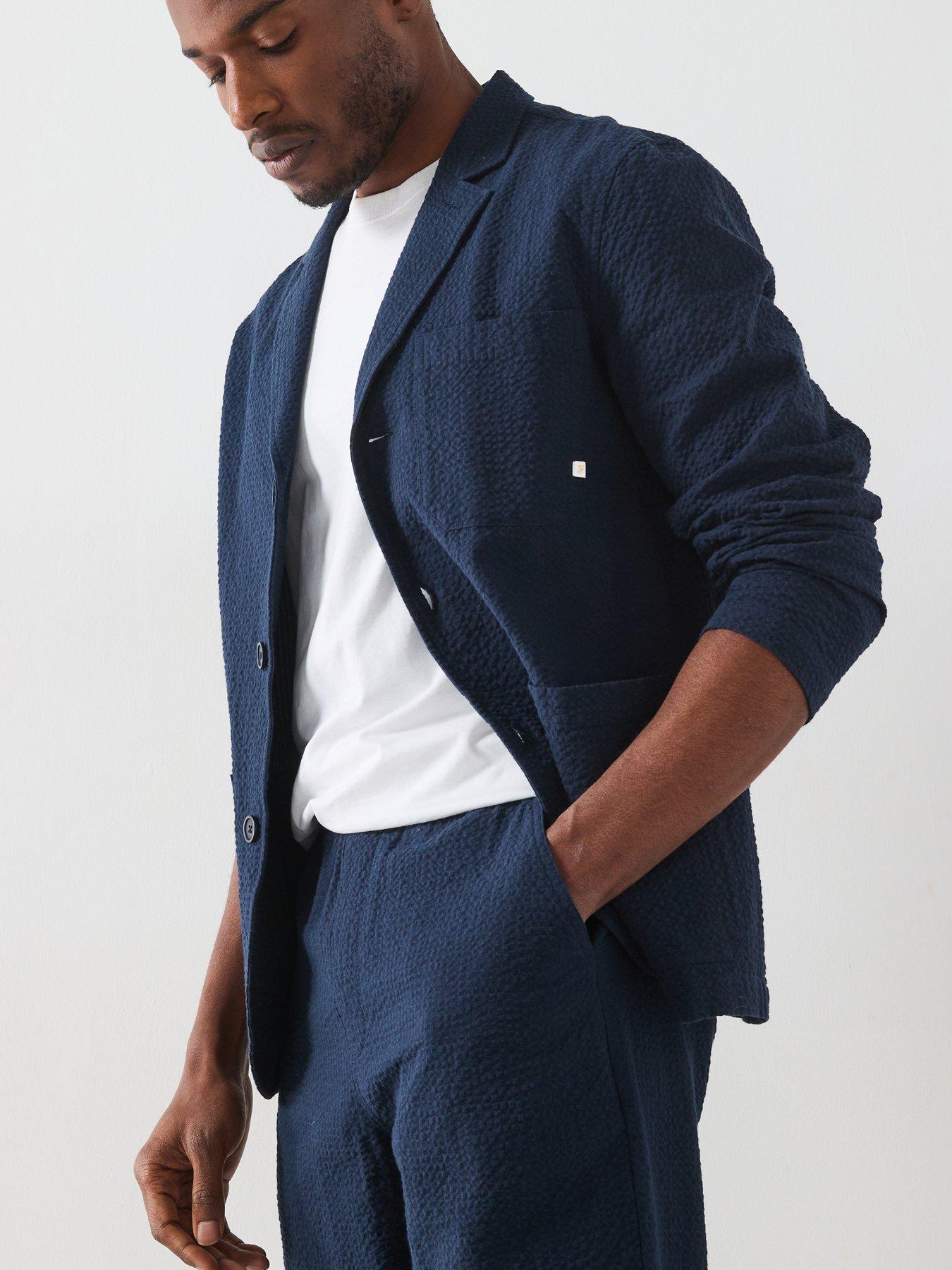 Image 5 of 6 of Farah Farah Habersham Seersucker Regular Fit Blazer Jacket -Navy