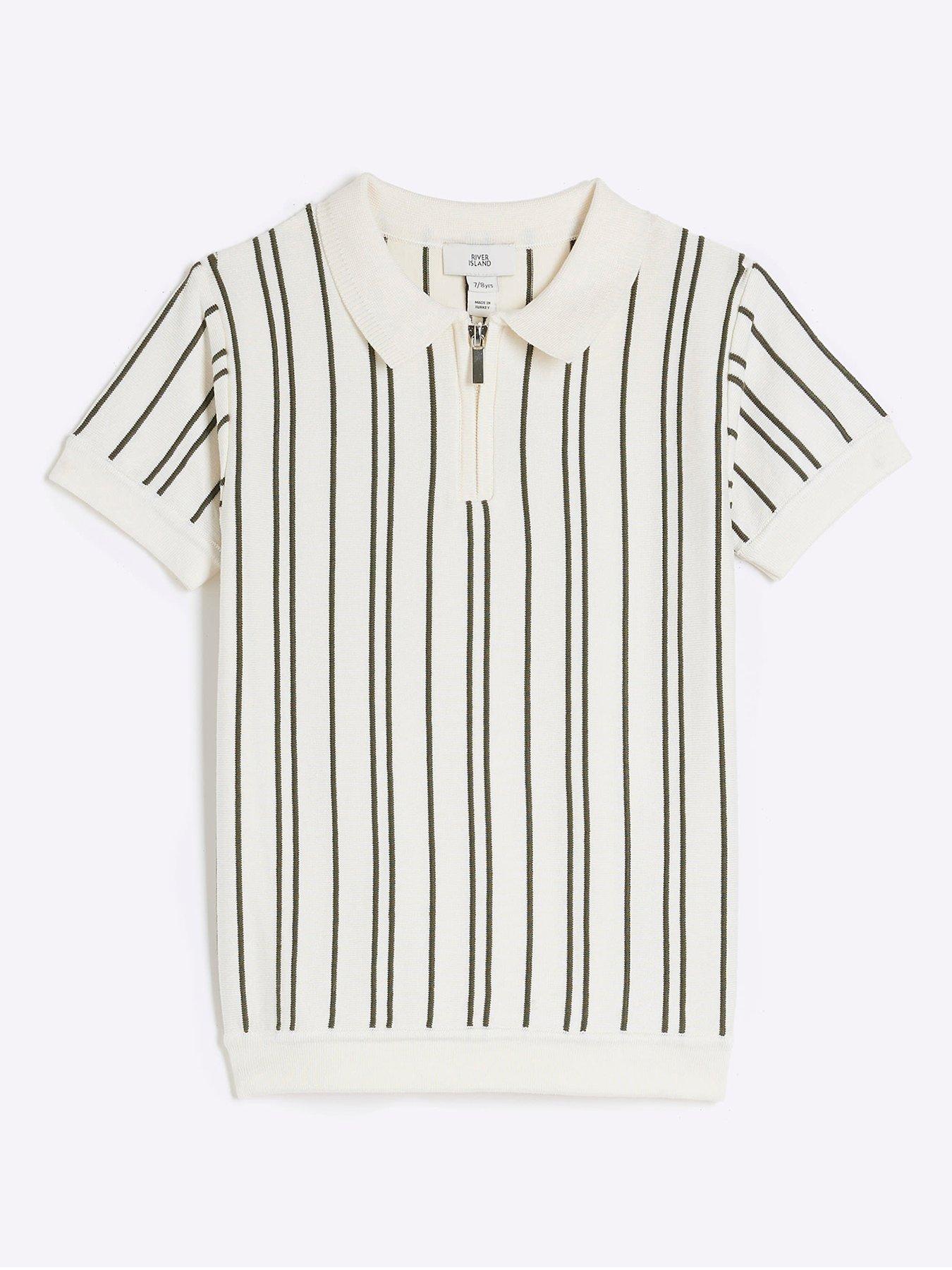 Image 1 of 4 of River Island Boys Vertical Stripe Polo Knitted Shirt - Cream
