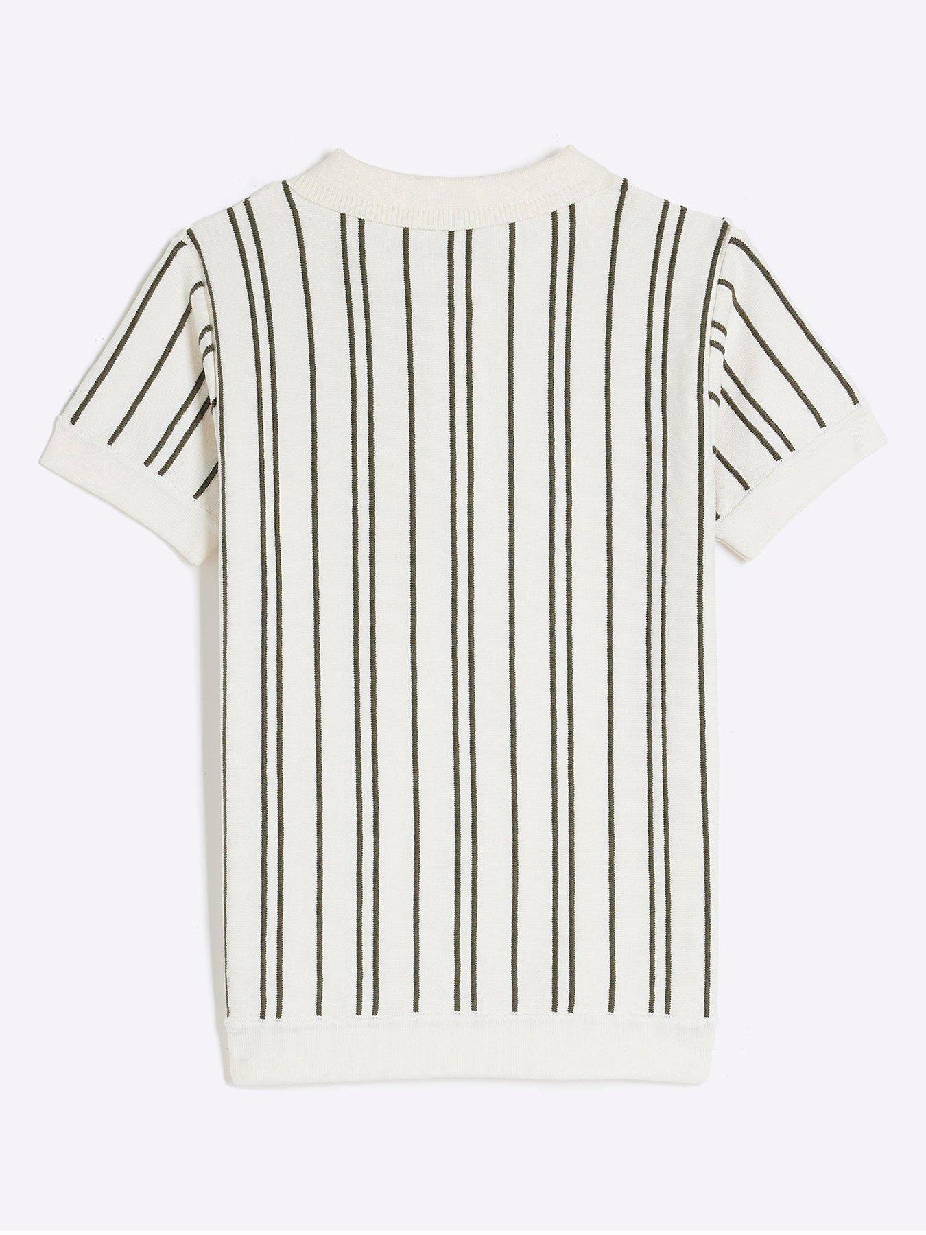 Image 2 of 4 of River Island Boys Vertical Stripe Polo Knitted Shirt - Cream