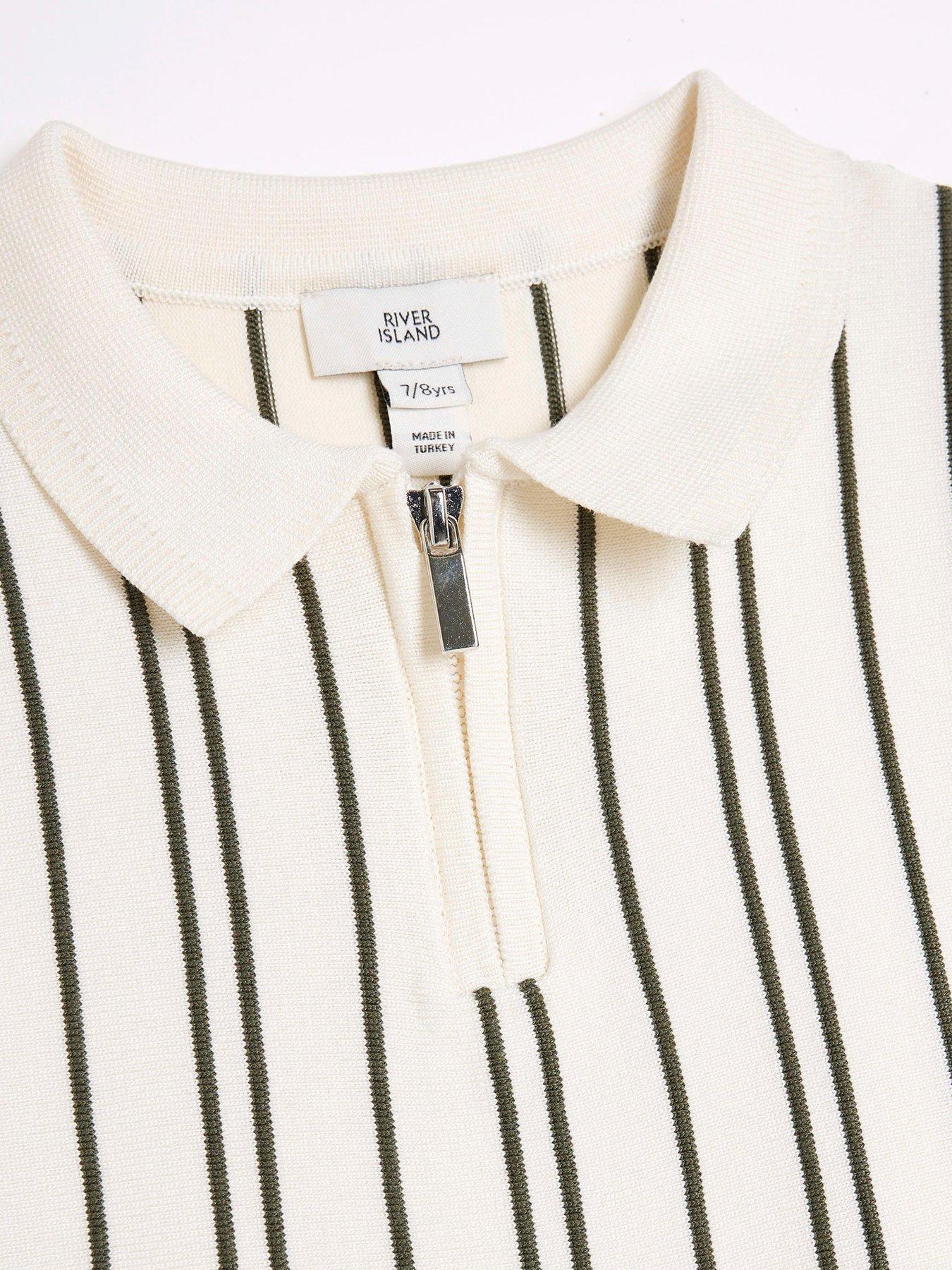 Image 4 of 4 of River Island Boys Vertical Stripe Polo Knitted Shirt - Cream