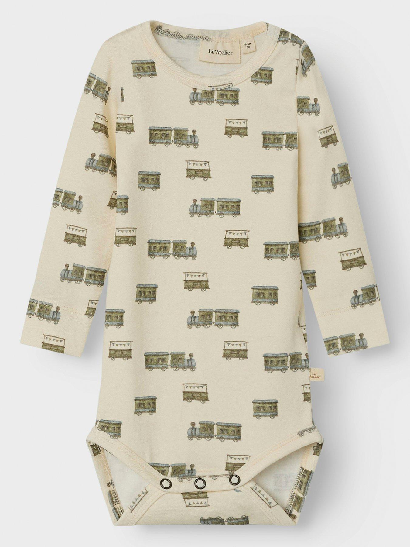 Image 1 of 4 of Lil Atelier Baby Boys Train Print Long Sleeve Bodysuit - Turtledove