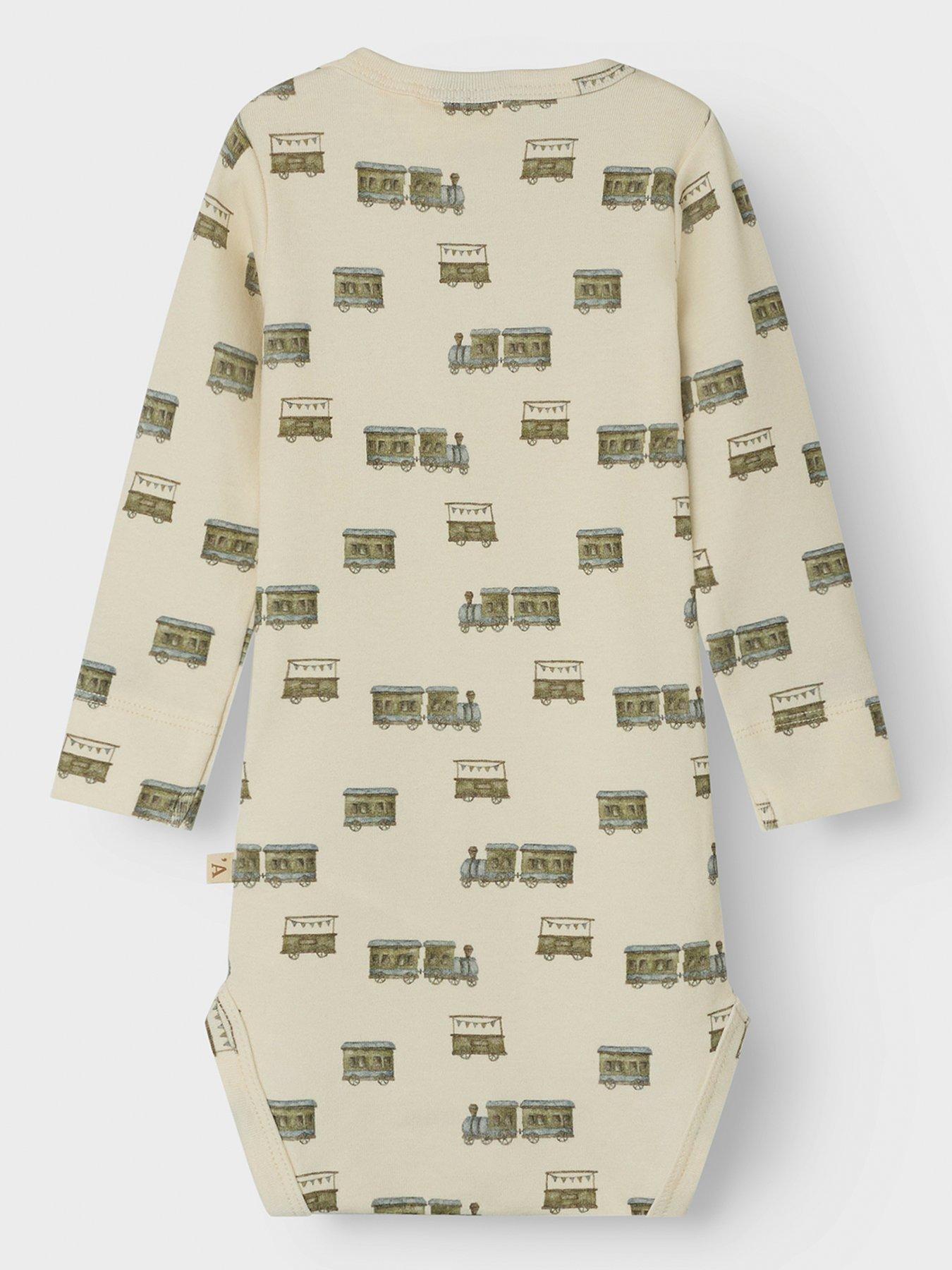 Image 2 of 4 of Lil Atelier Baby Boys Train Print Long Sleeve Bodysuit - Turtledove