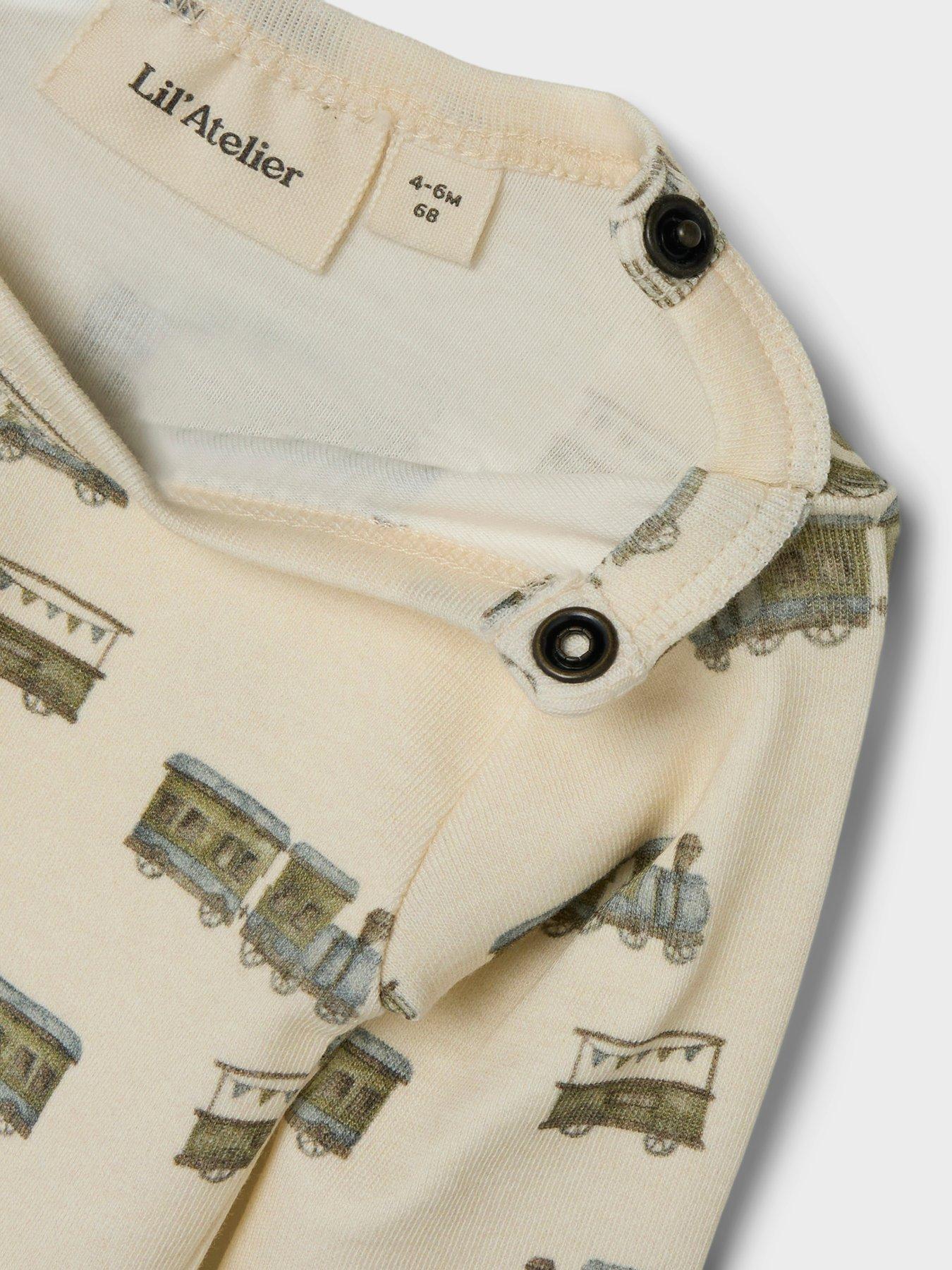 Image 3 of 4 of Lil Atelier Baby Boys Train Print Long Sleeve Bodysuit - Turtledove