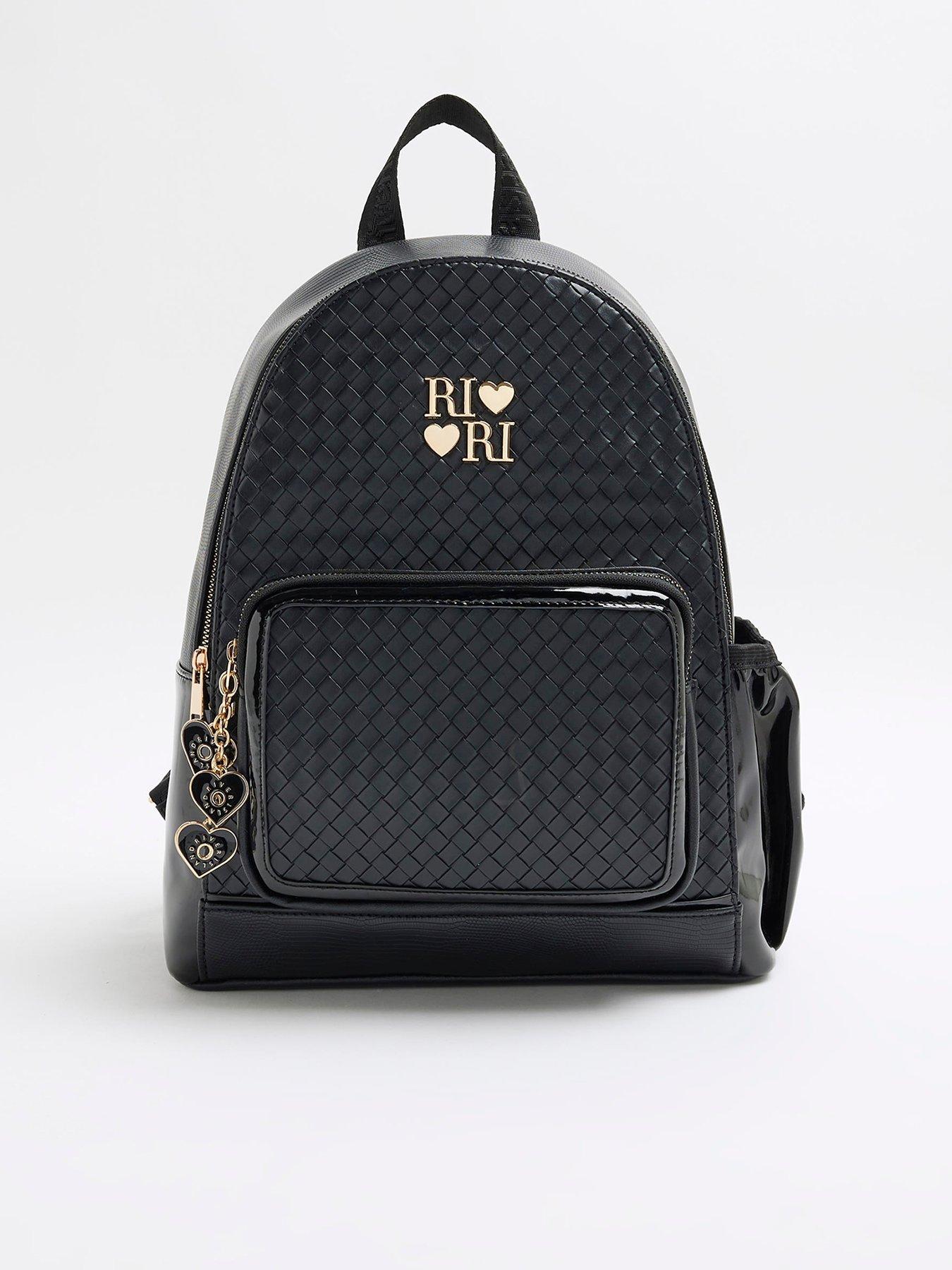 river-island-girls-faux-leather-weave-backpack-black