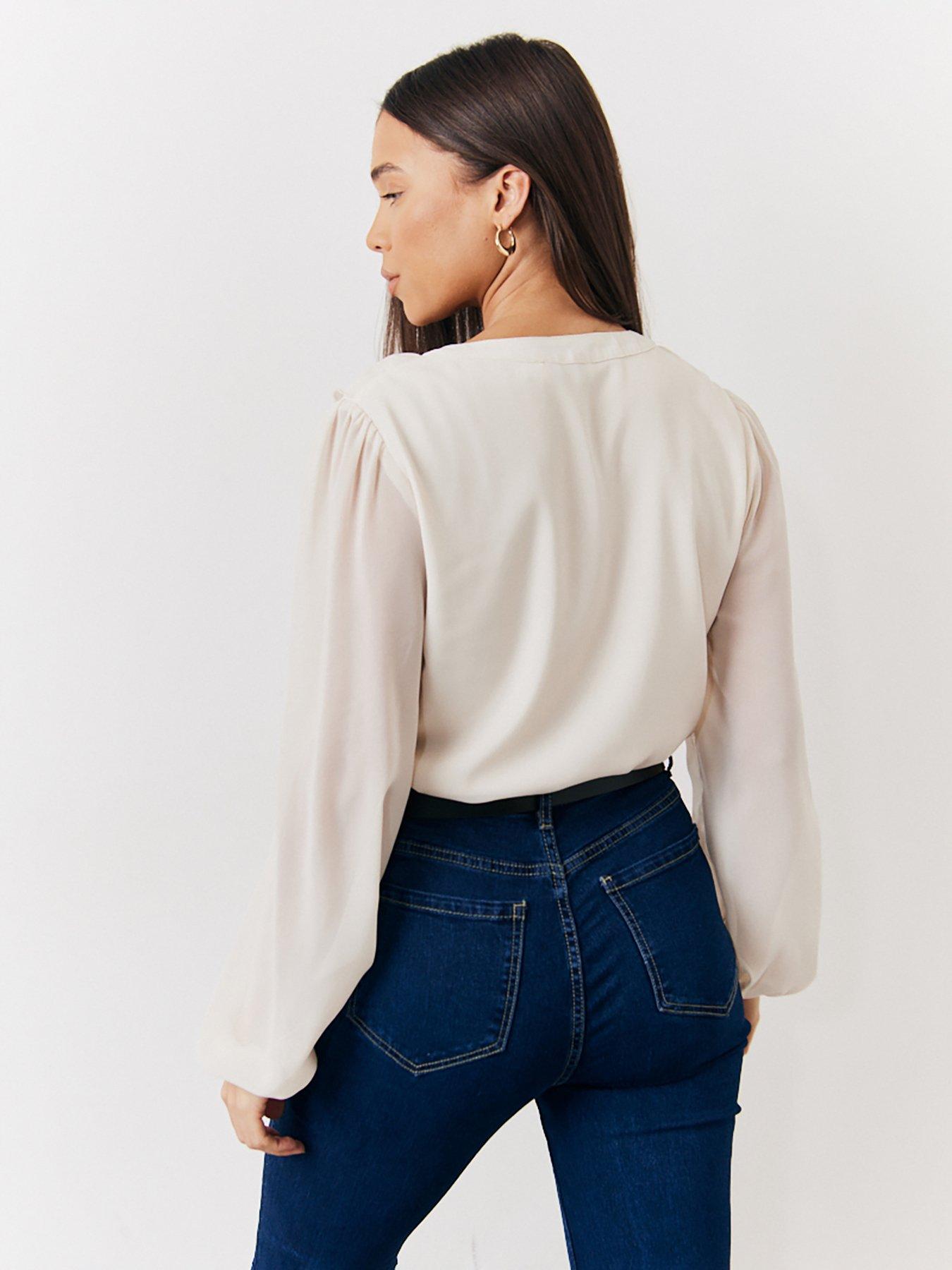 Image 2 of 4 of In The Style Button Frill Bodysuit - Cream