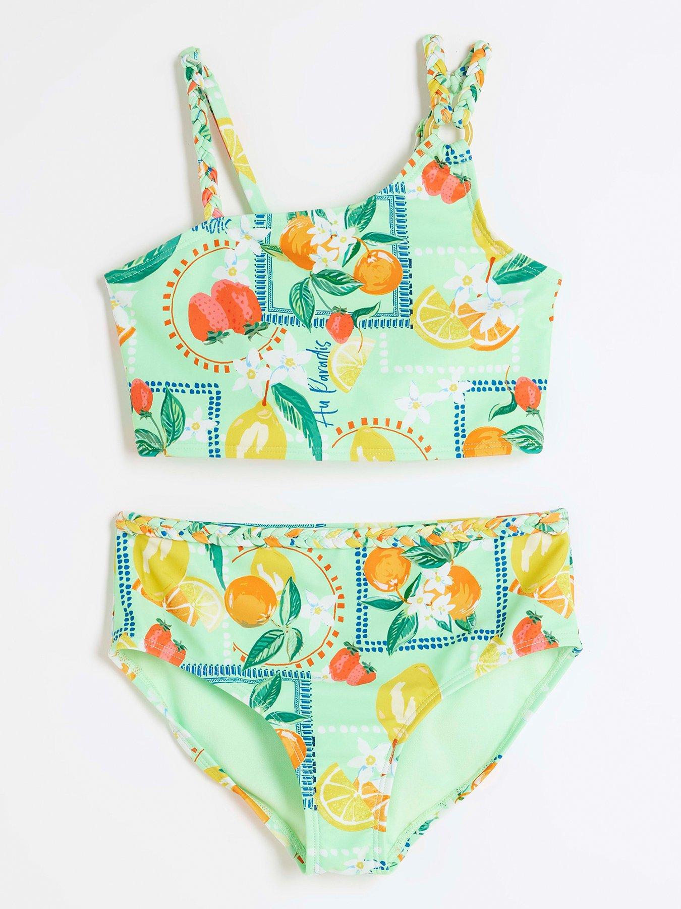 Image 1 of 4 of River Island Girls Lemon Bikini Set - Light Green