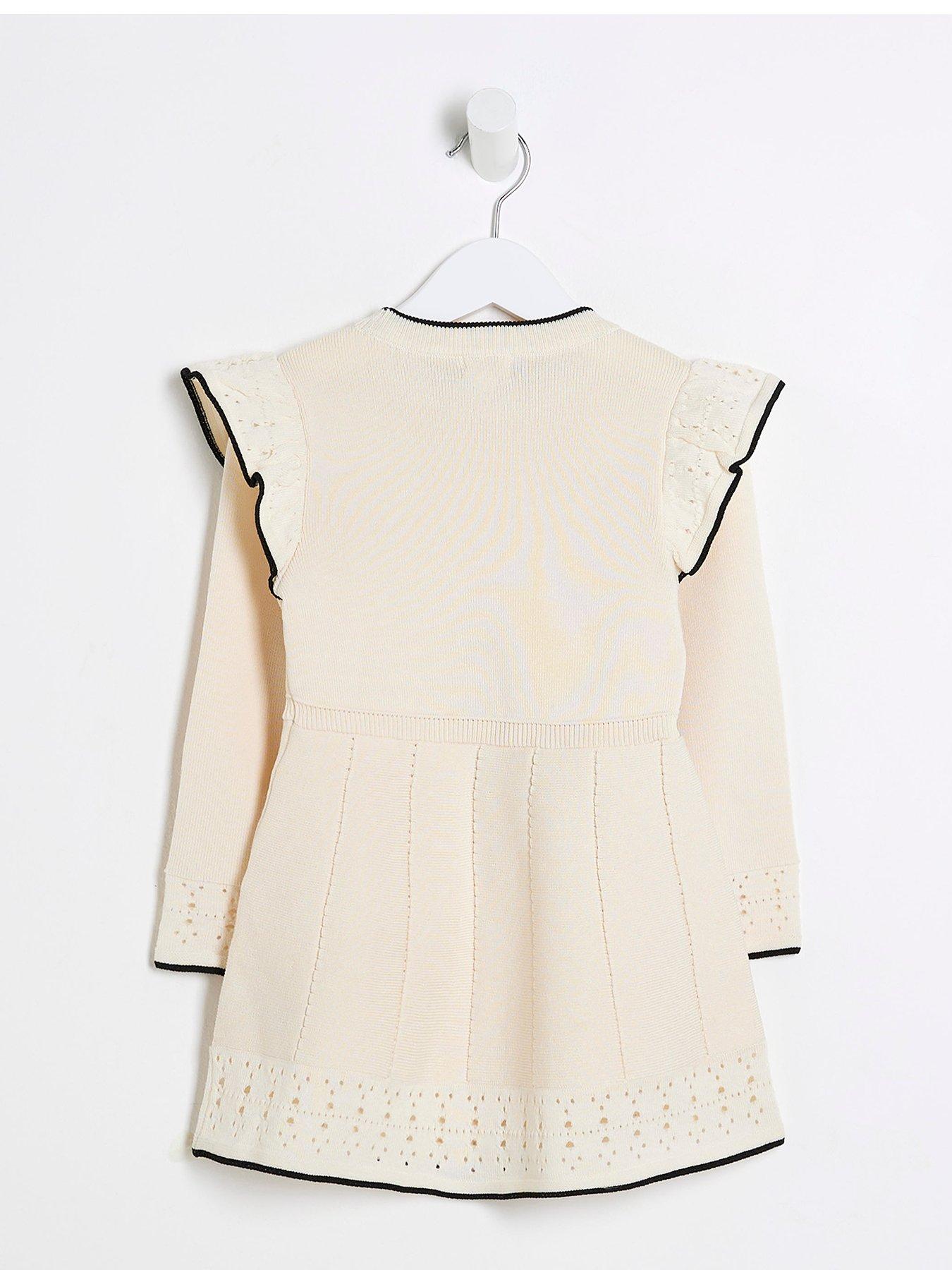 Image 2 of 4 of River Island Mini Mini Girls Flower Corsage Knit Dress - Cream