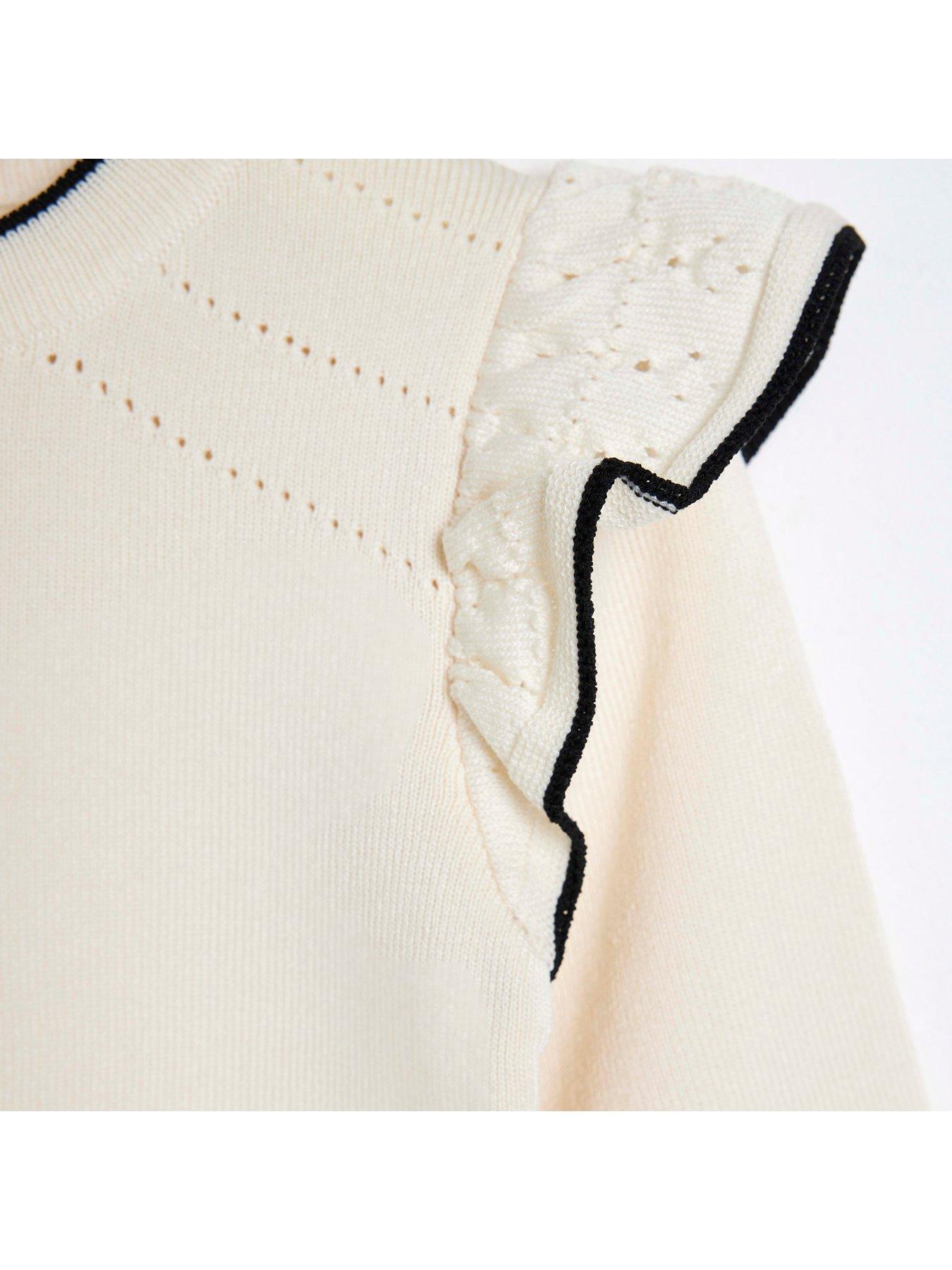 Image 4 of 4 of River Island Mini Mini Girls Flower Corsage Knit Dress - Cream