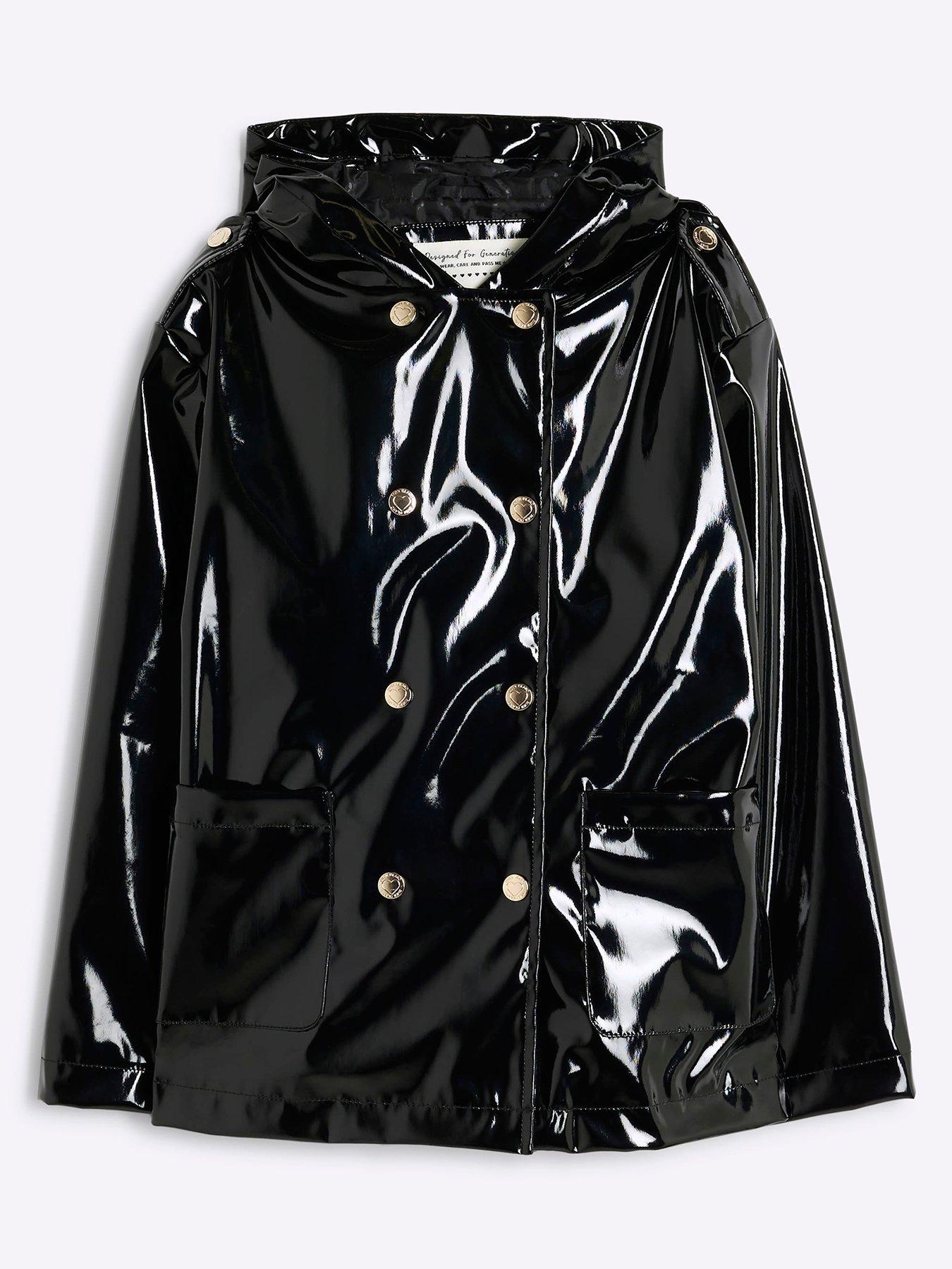 Image 1 of 4 of River Island Girls Hooded Raincoat - Black