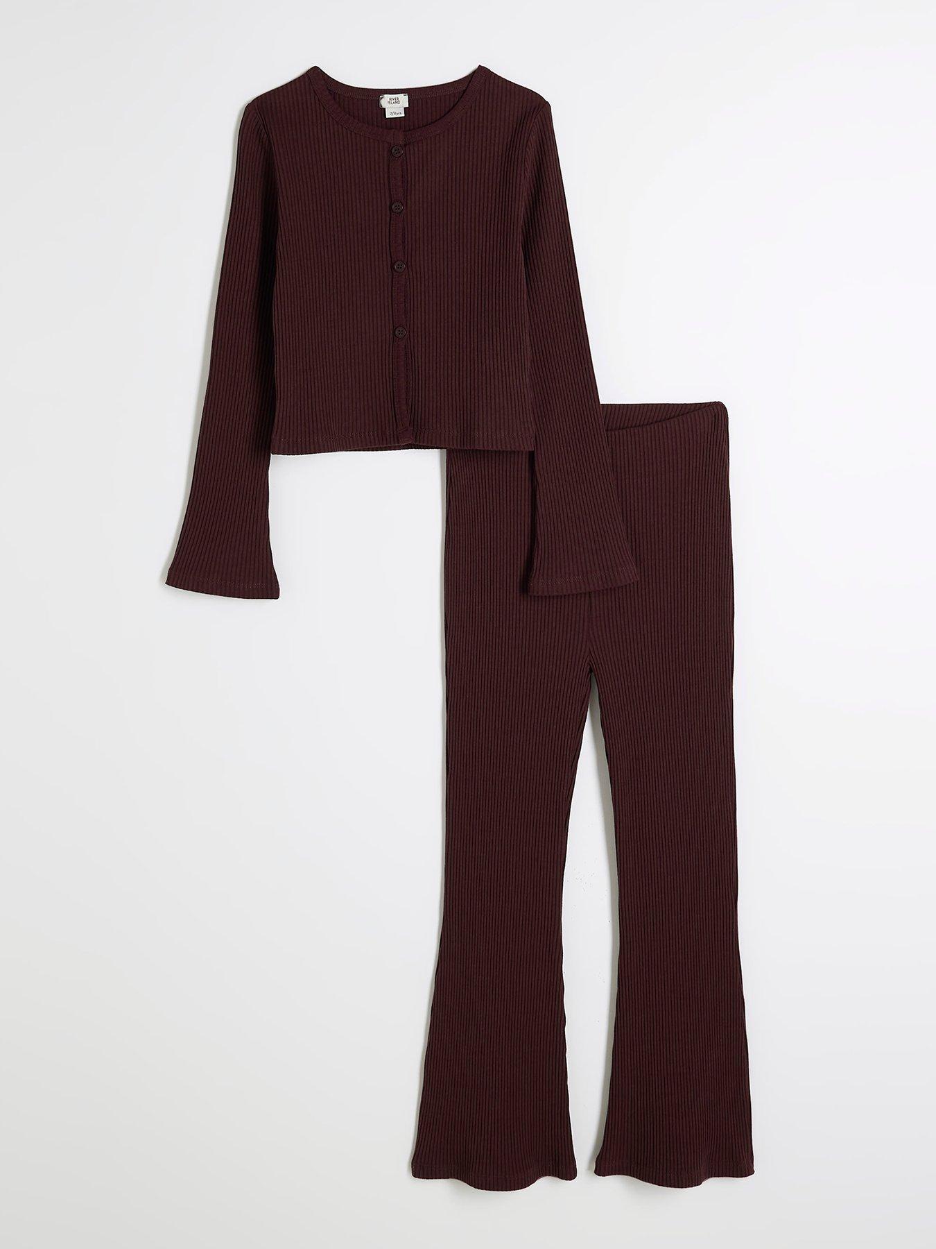 undefined Girls Long Sleeve Cardigan Set - Burgandy Red