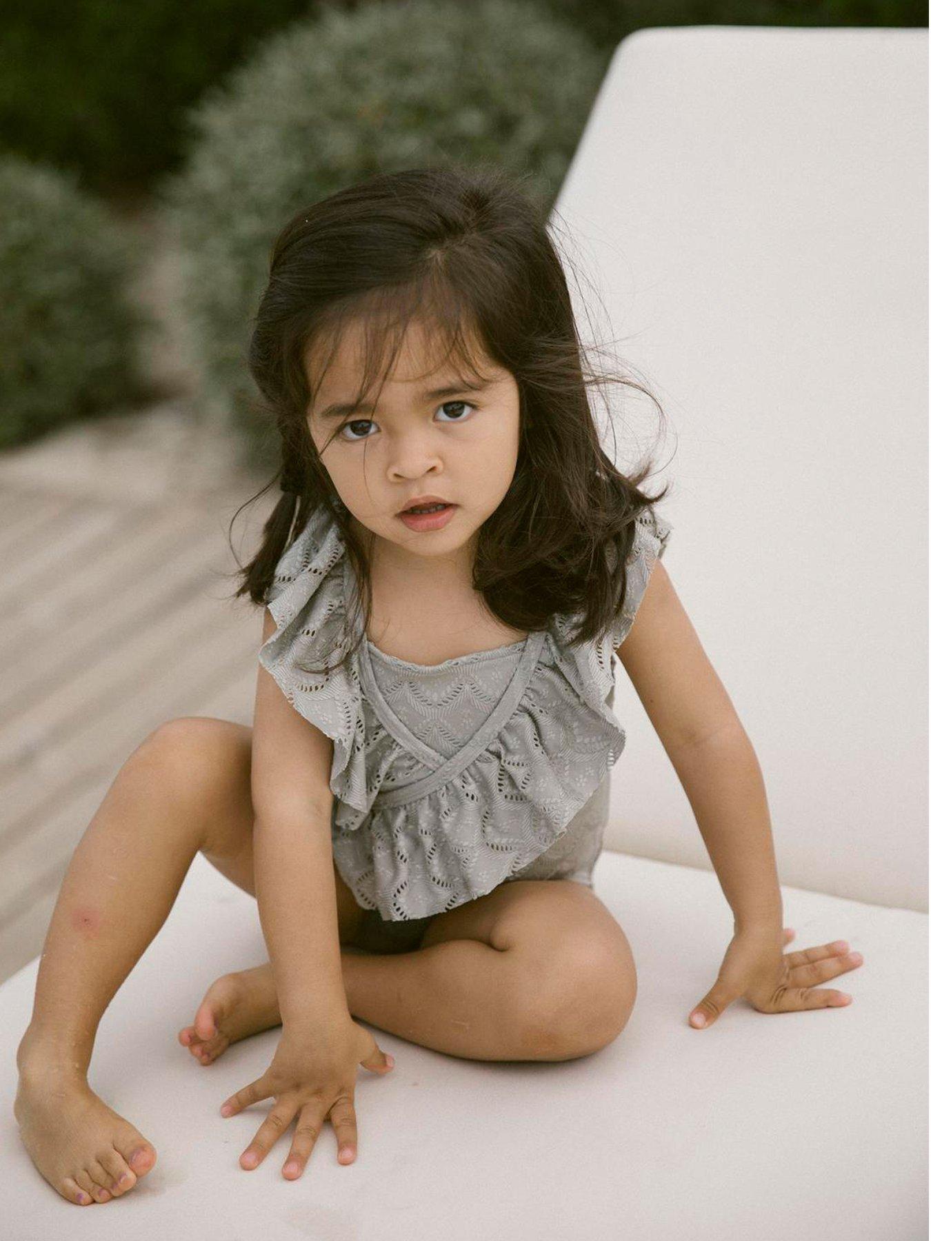 Lil Atelier Mini Girls Frill Swimsuit - Forest Fog