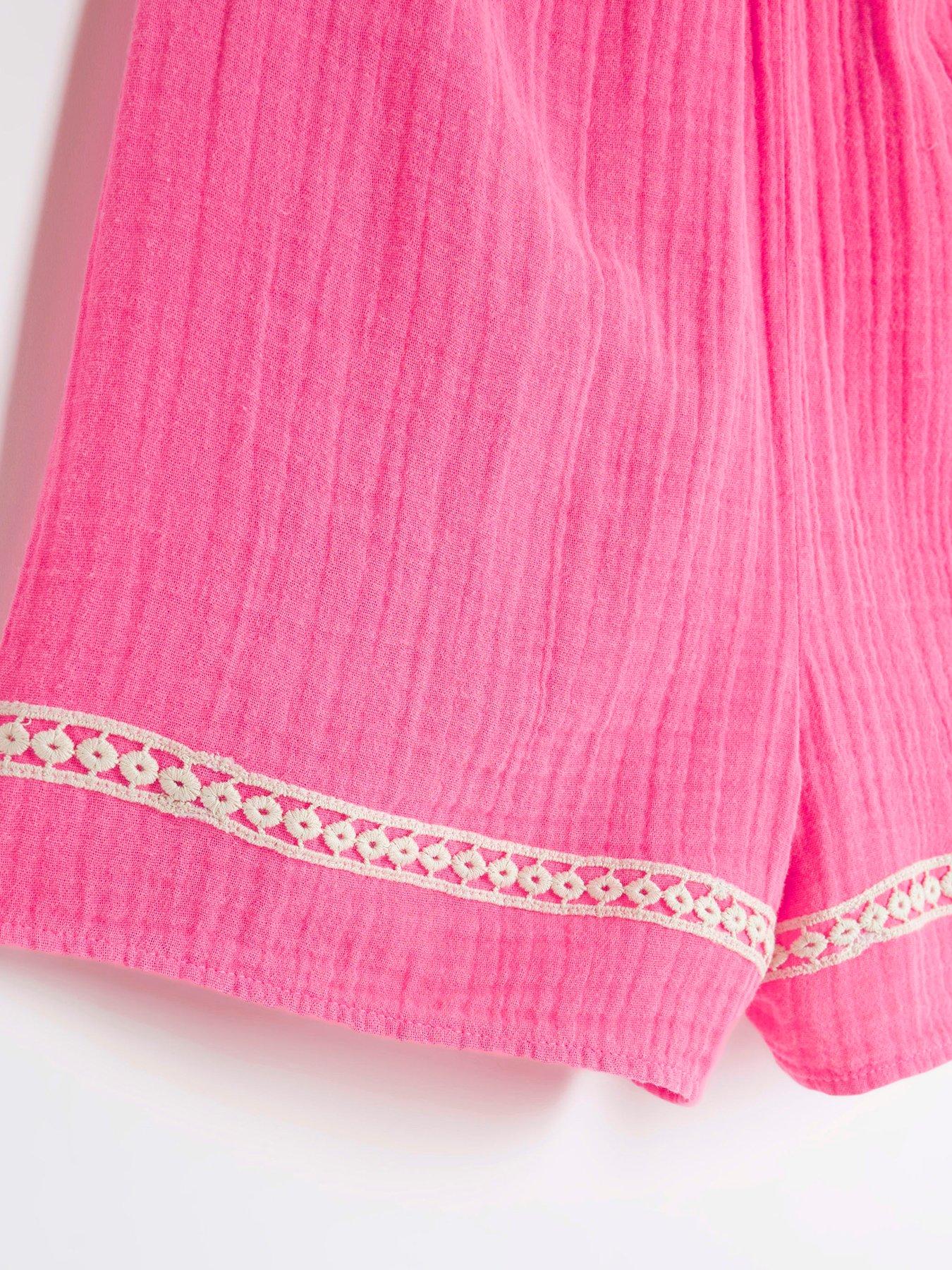 Image 4 of 4 of River Island Girls Crochet Trim Beach Playsuit - Bright Pink