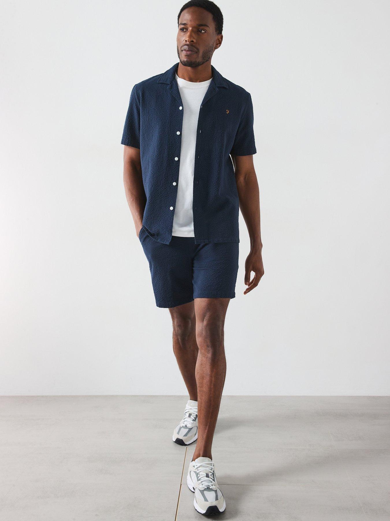 Image 3 of 5 of Farah Redwald Seersucker Regular Fit Shorts - Navy