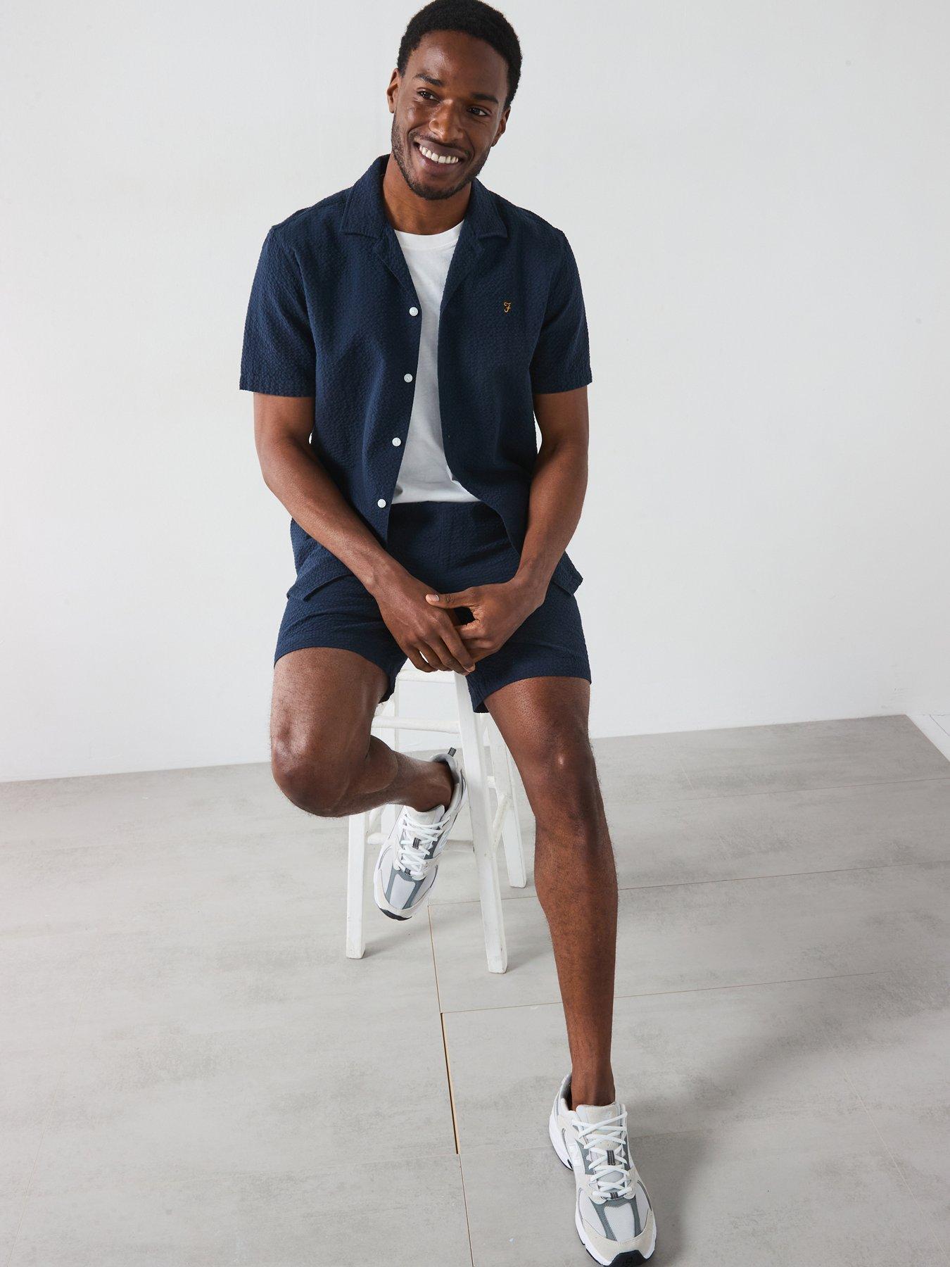 Image 4 of 5 of Farah Redwald Seersucker Regular Fit Shorts - Navy