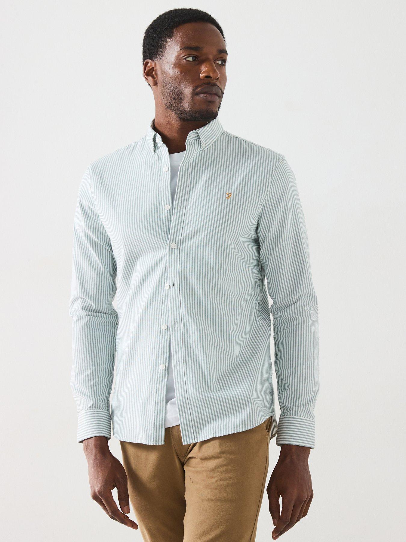 Image 1 of 6 of Farah Brewer Long Sleeve Slim Fit Striped Shirt - Green