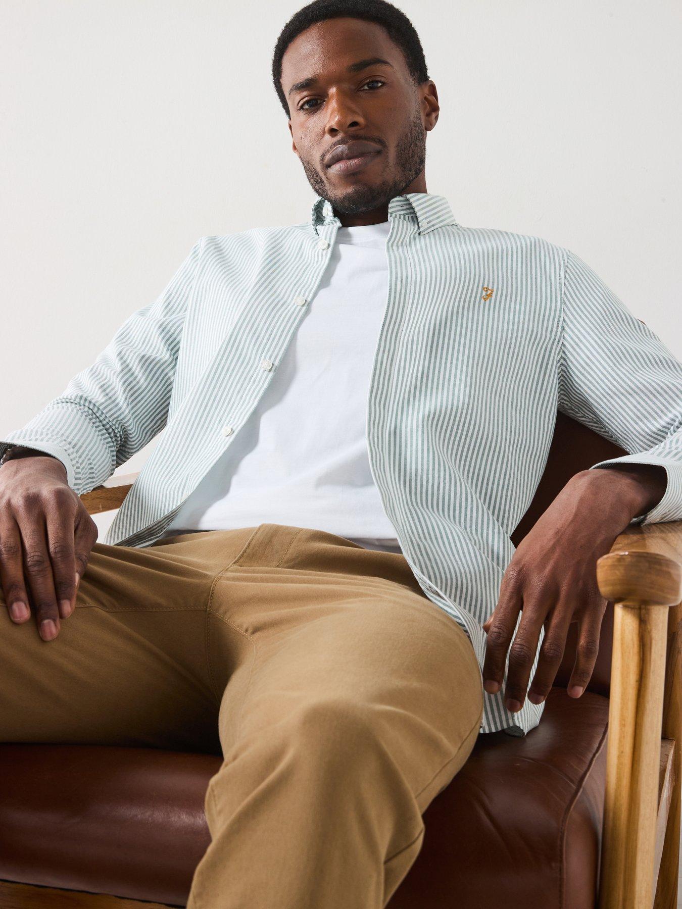Image 4 of 6 of Farah Brewer Long Sleeve Slim Fit Striped Shirt - Green