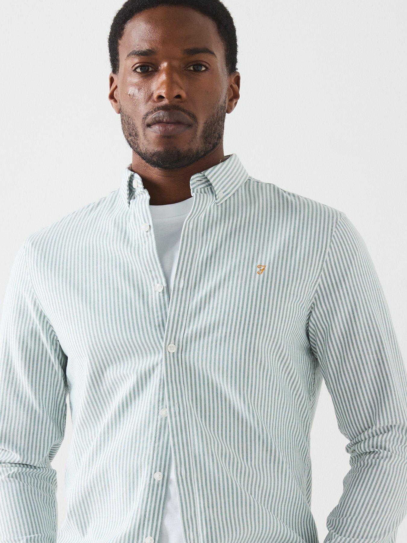 Image 6 of 6 of Farah Brewer Long Sleeve Slim Fit Striped Shirt - Green