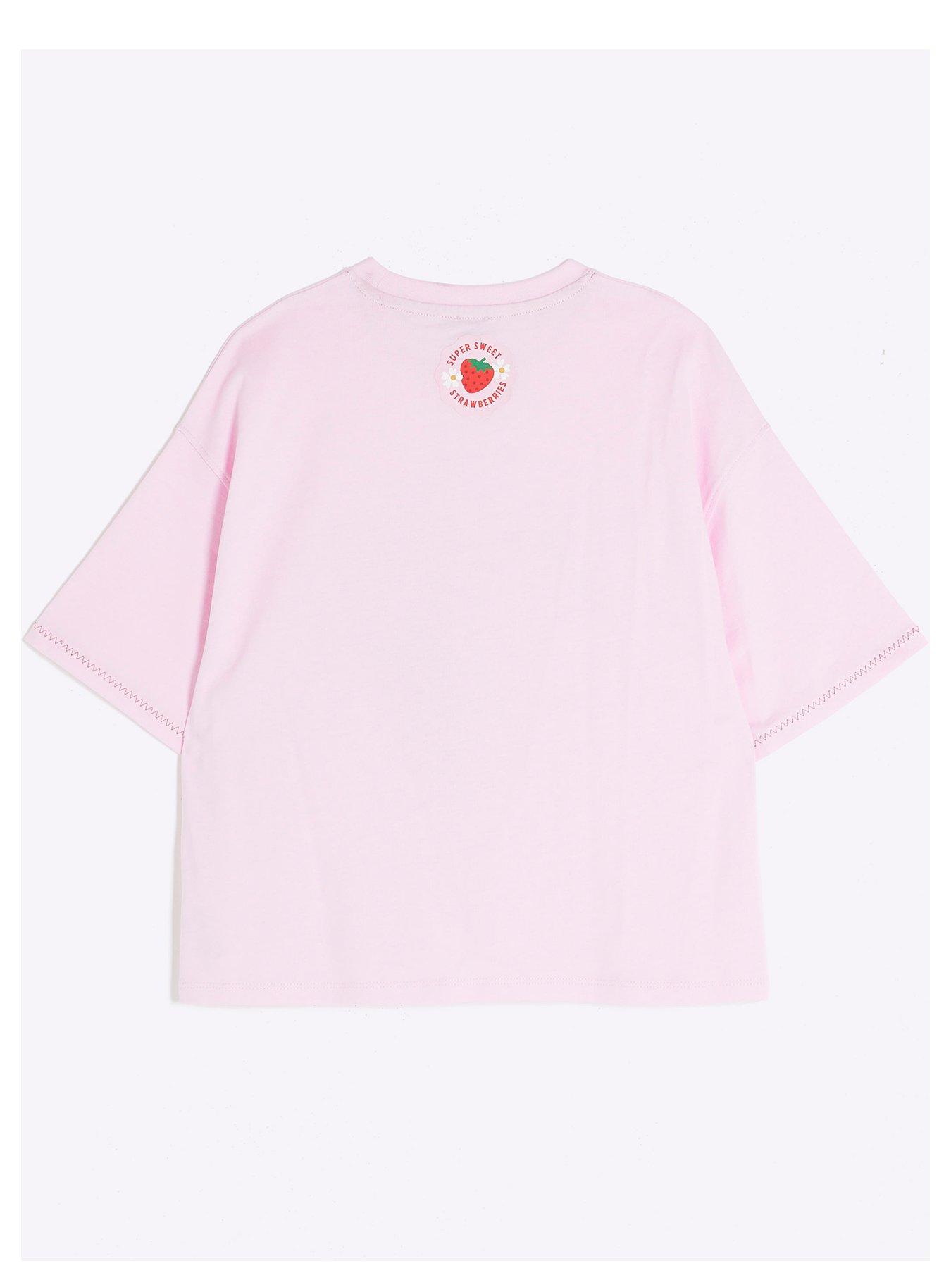 Image 2 of 4 of River Island Girls Strawberry Boxy T-Shirt - Pink