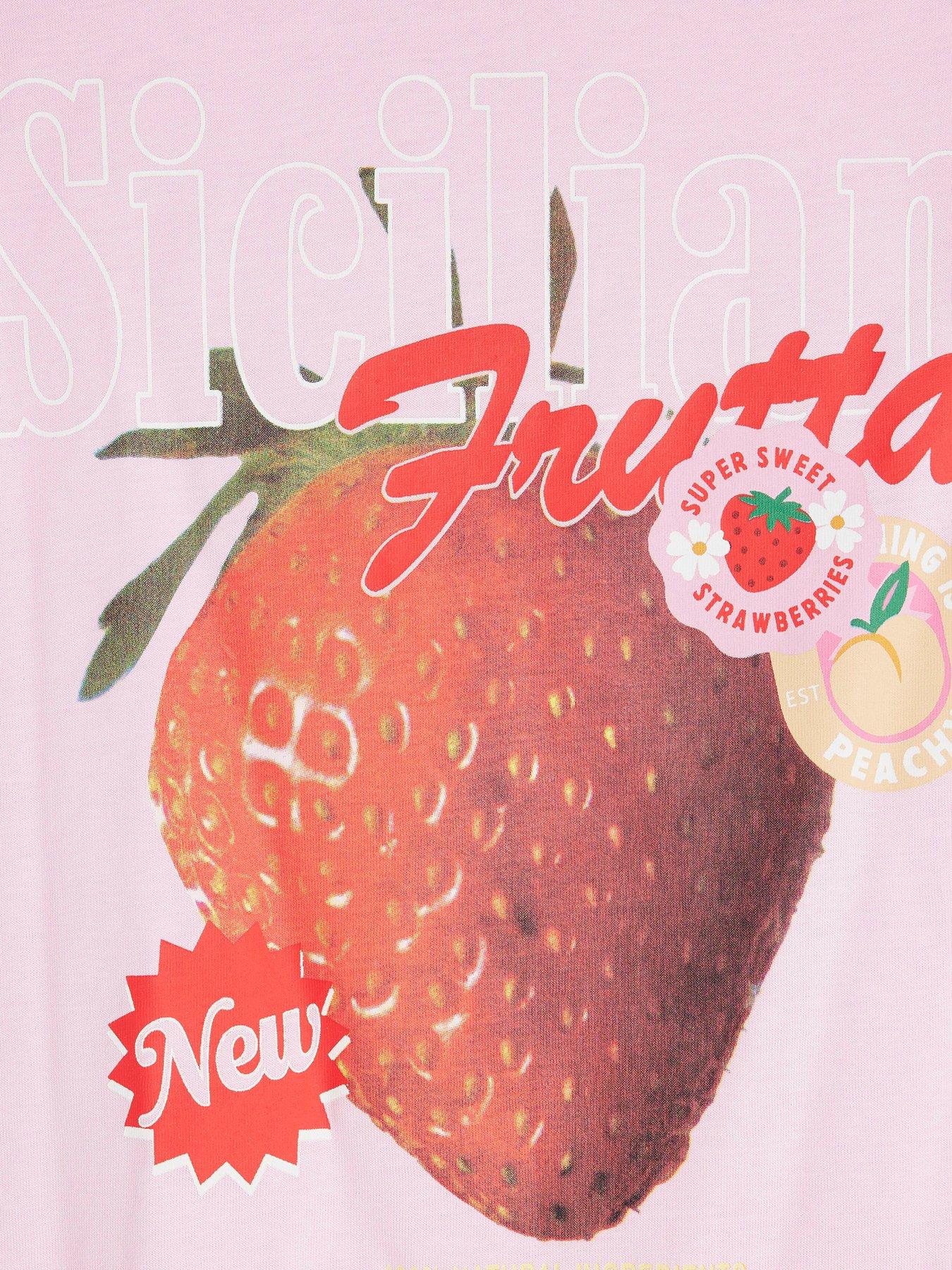 Image 3 of 4 of River Island Girls Strawberry Boxy T-Shirt - Pink