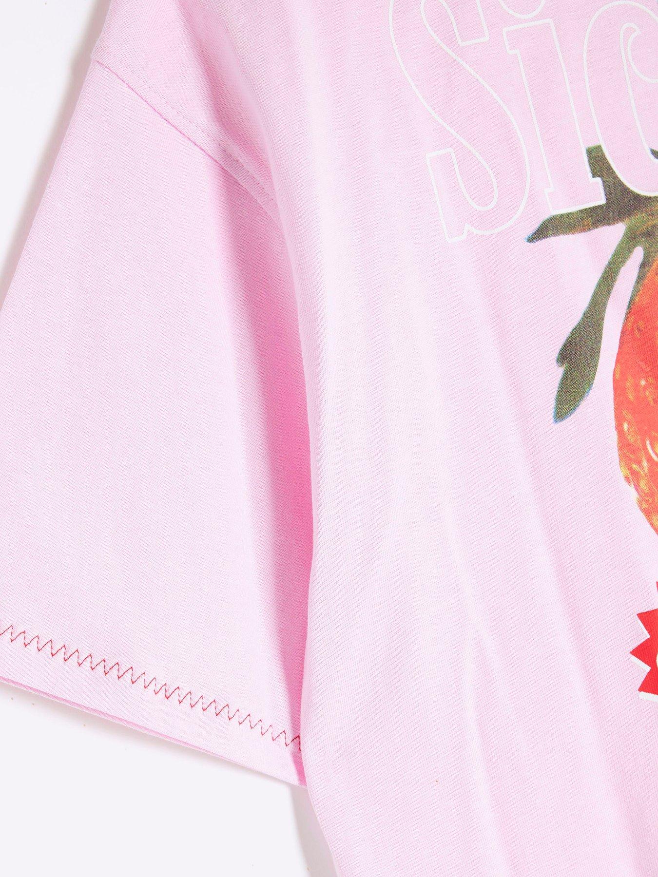 Image 4 of 4 of River Island Girls Strawberry Boxy T-Shirt - Pink