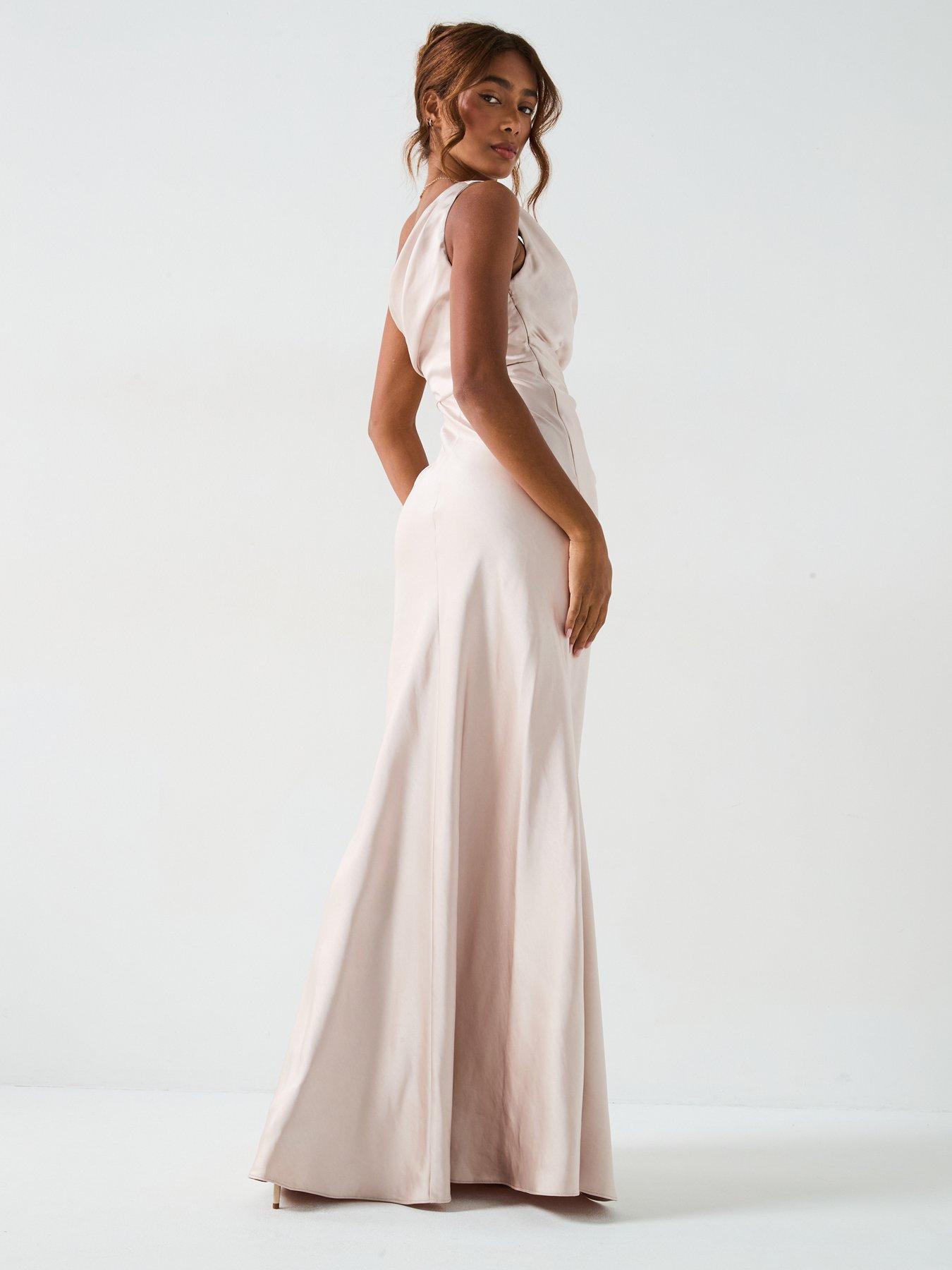 Six Stories Cowl Front Asymmetrical Satin Bridesmaid Dress - Oyster | Very  Ireland