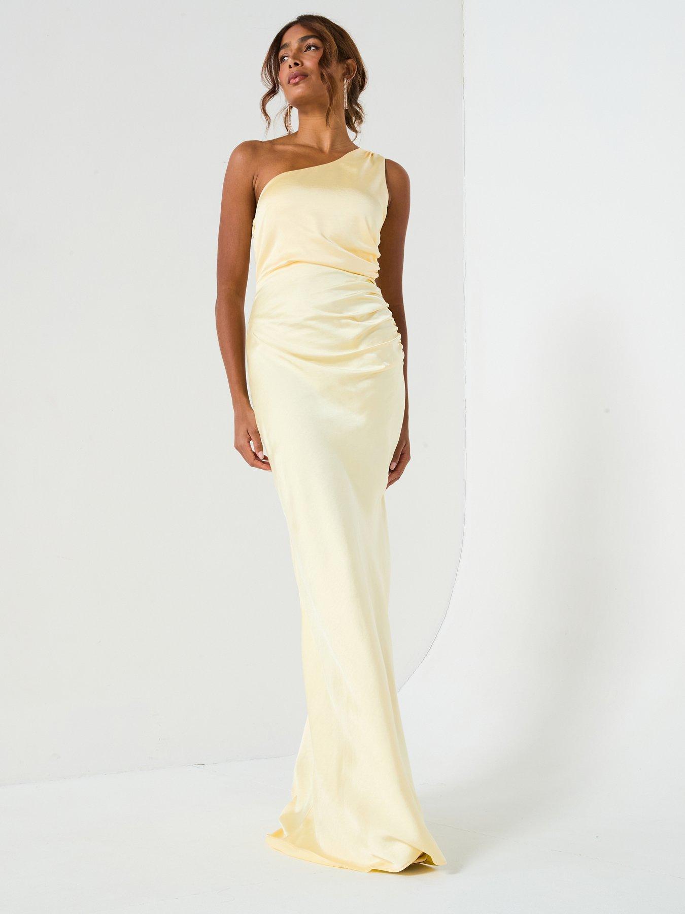 Six Stories Satin One Shoulder Ruched Bridesmaid Dress - Lemon | Very  Ireland