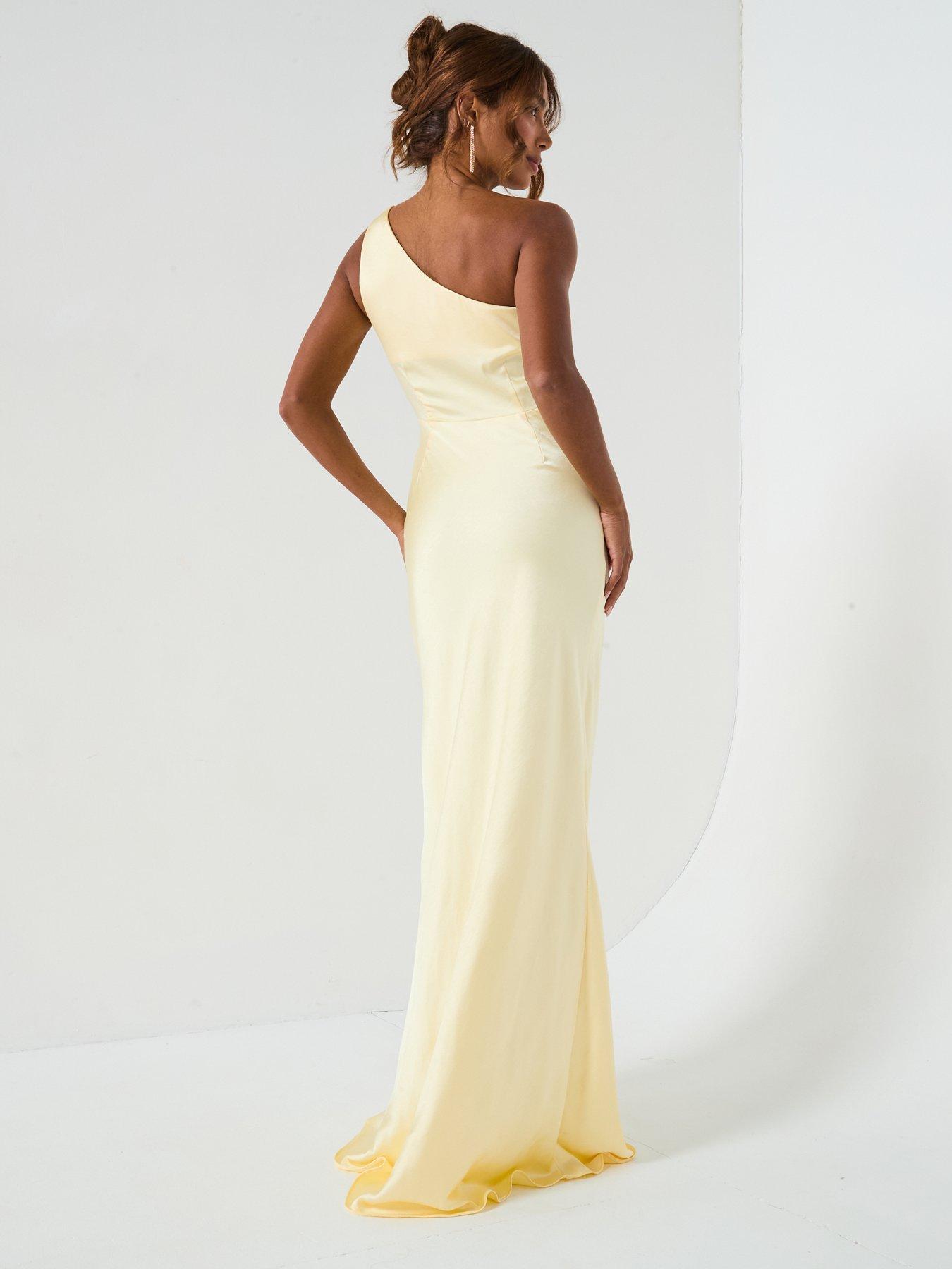 Six Stories Satin One Shoulder Ruched Bridesmaid Dress - Lemon | Very  Ireland