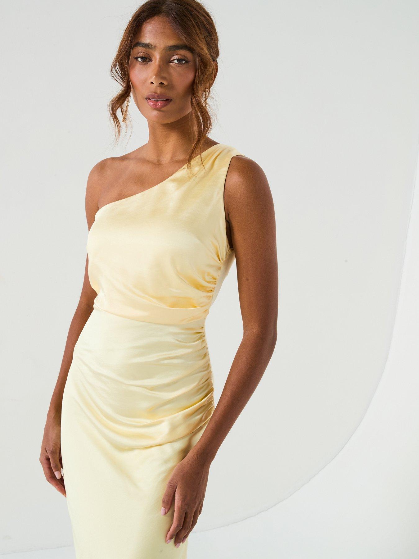 six stories one shoulder satin ruched bridesmaid dress reviews Six Stories Satin One Shoulder Ruched Bridesmaid Dress - Lemon