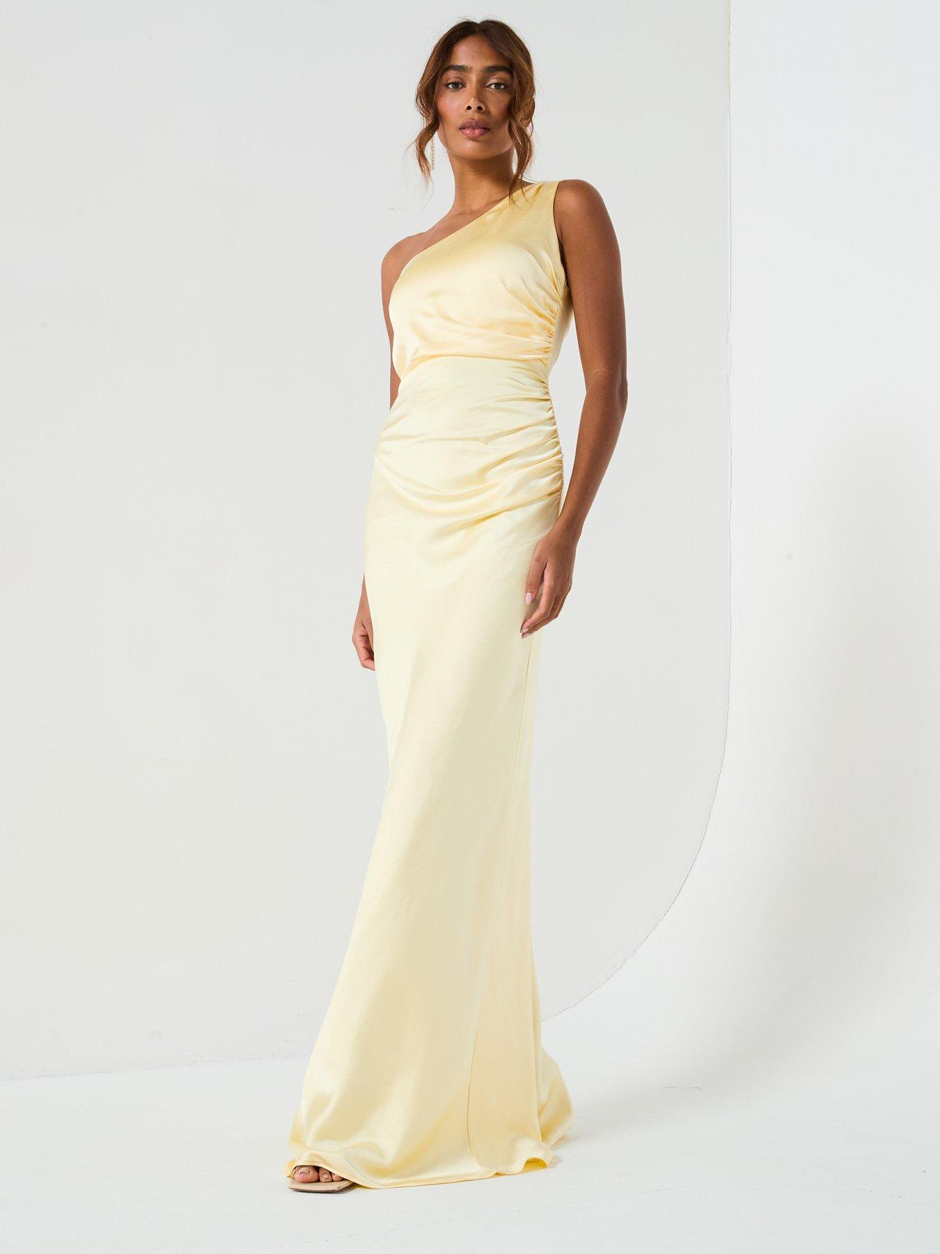 Six Stories Satin One Shoulder Ruched Bridesmaid Dress - Lemon | Very  Ireland