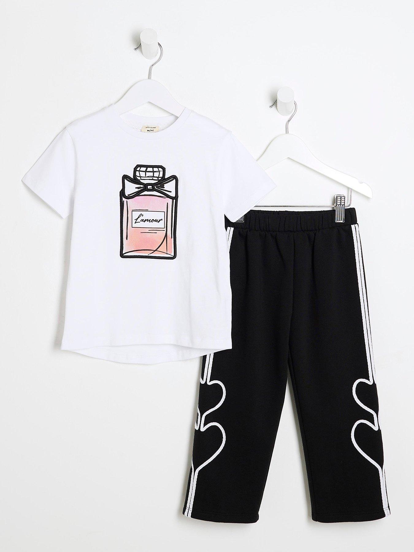 Image 1 of 5 of River Island Mini Mini Girls Perfume Tracksuit Set - White