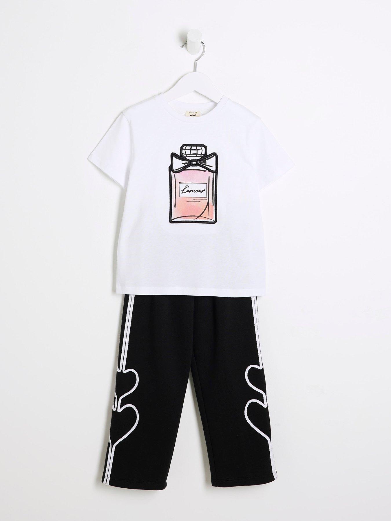 Image 2 of 5 of River Island Mini Mini Girls Perfume Tracksuit Set - White