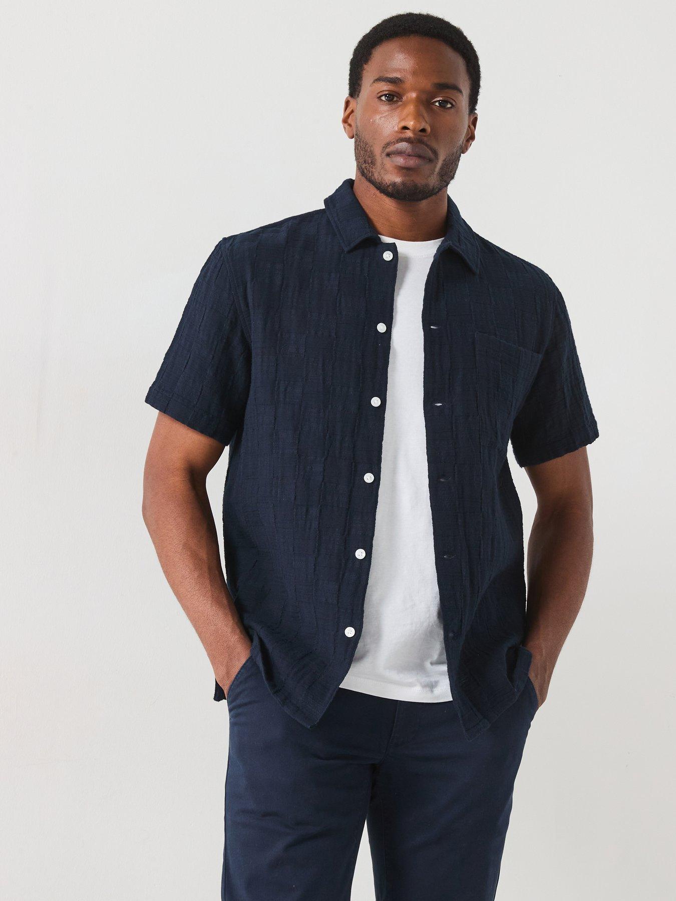 Image 1 of 6 of Farah Fleet Check Short Sleeve Casual Fit Shirt - Navy