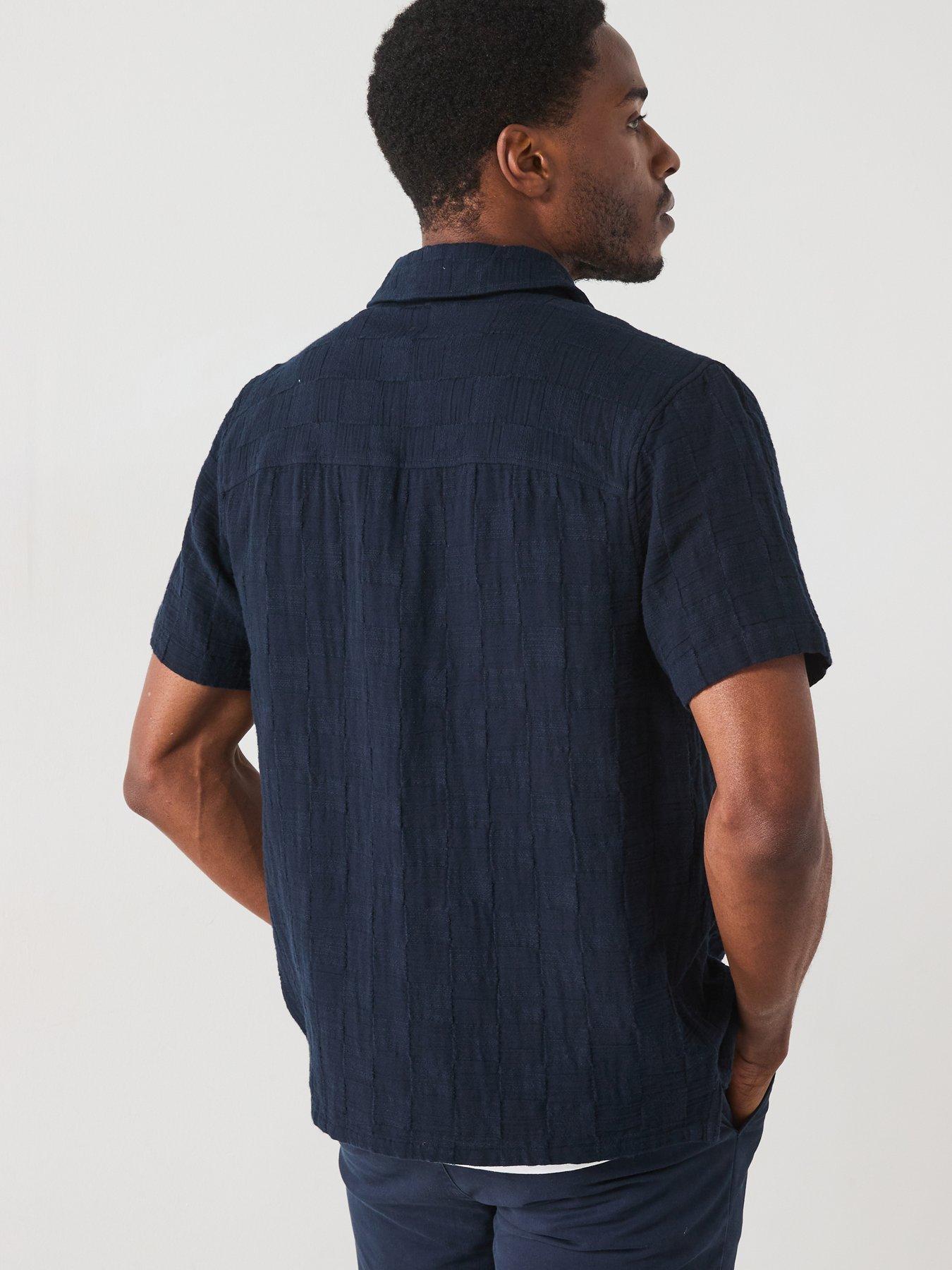 Image 2 of 6 of Farah Fleet Check Short Sleeve Casual Fit Shirt - Navy