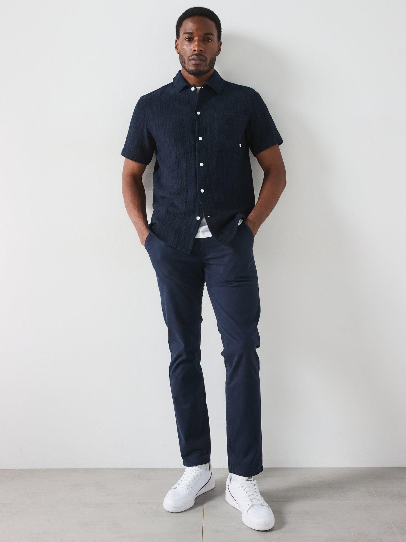 Image 3 of 6 of Farah Fleet Check Short Sleeve Casual Fit Shirt - Navy