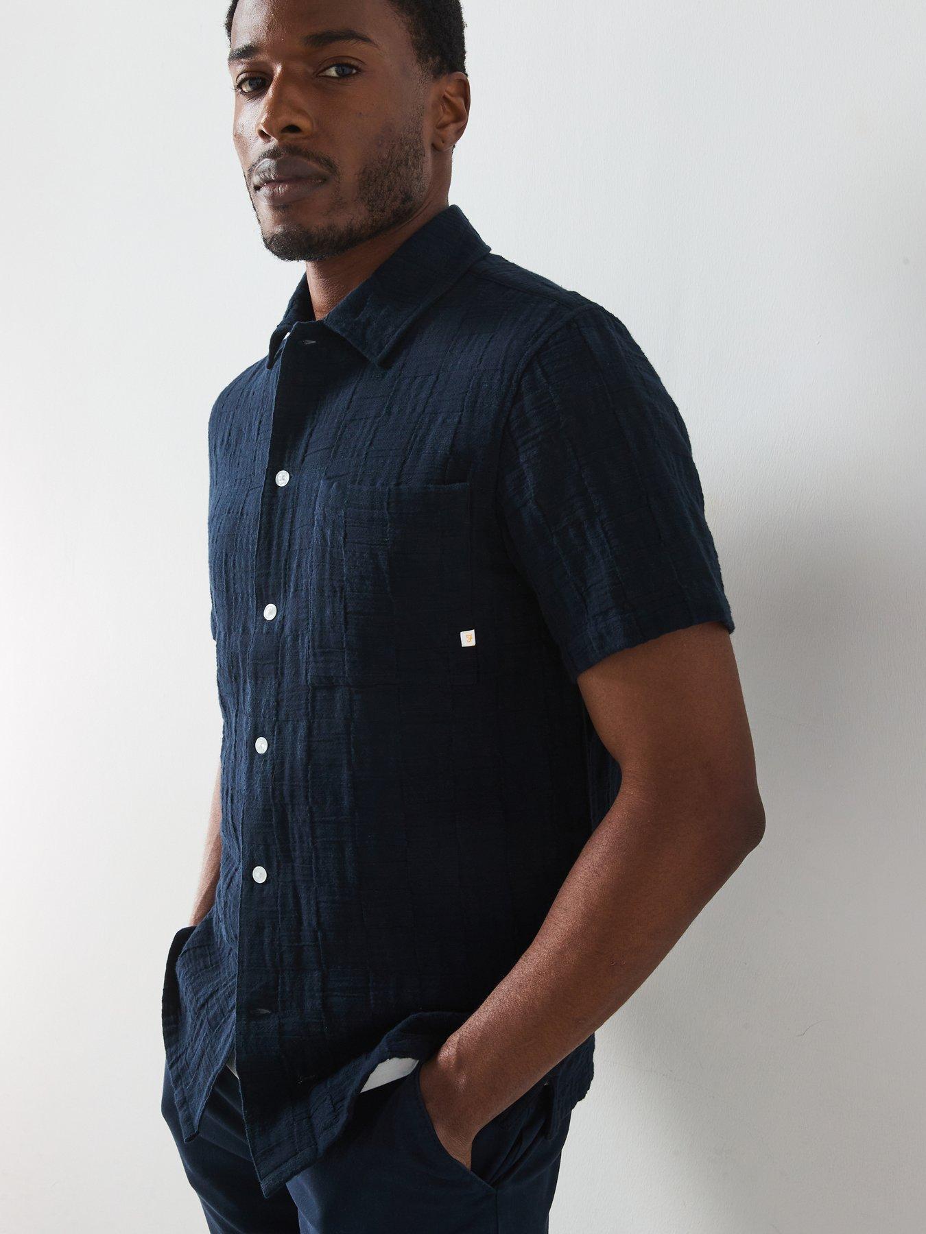 Image 4 of 6 of Farah Fleet Check Short Sleeve Casual Fit Shirt - Navy
