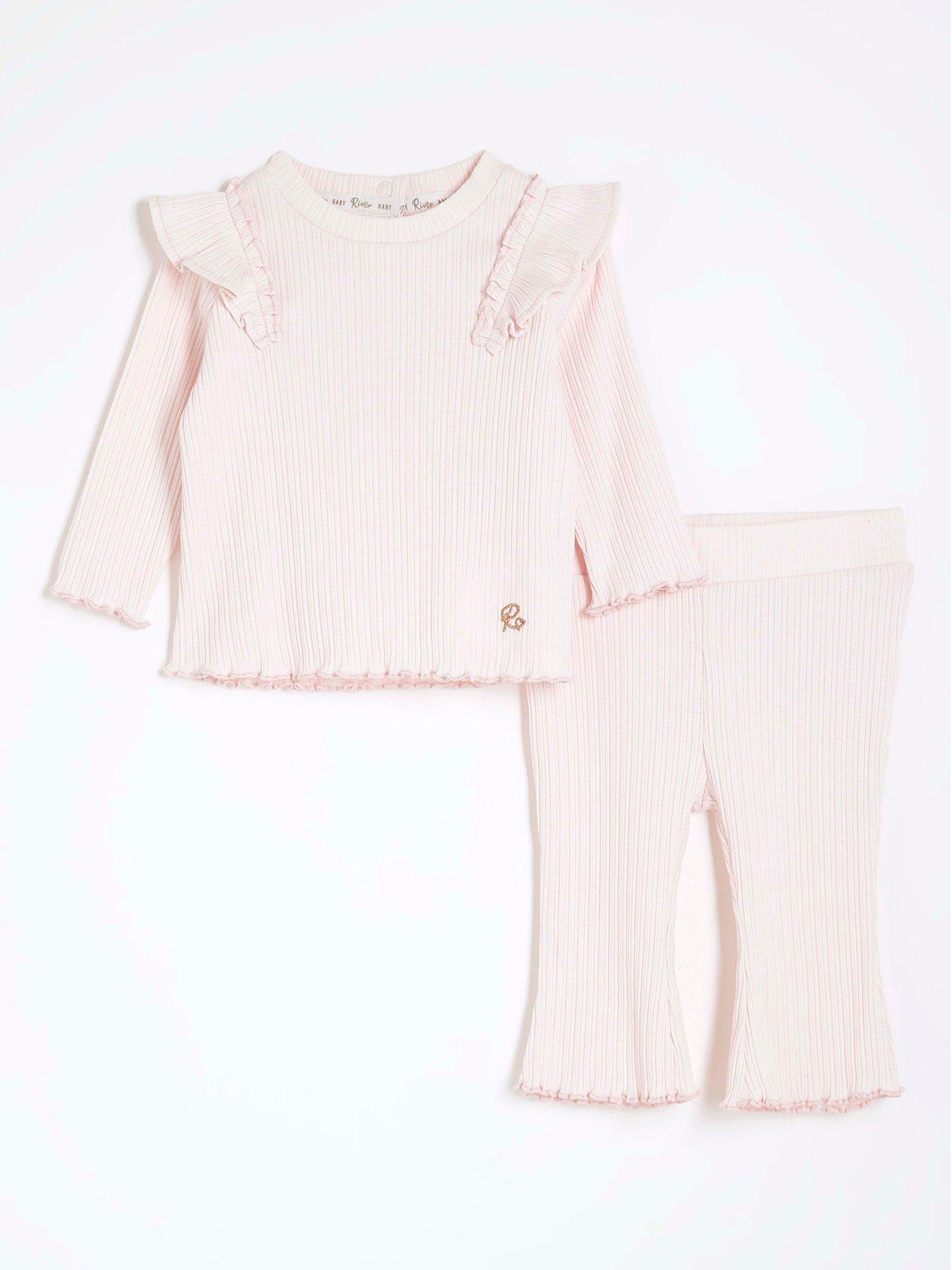 Image 1 of 5 of River Island Baby Baby Girls Frill Rib Set - Light Pink
