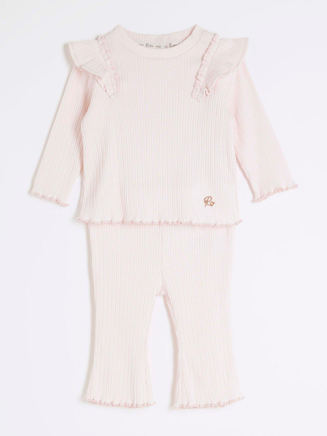 Image 2 of 5 of River Island Baby Baby Girls Frill Rib Set - Light Pink
