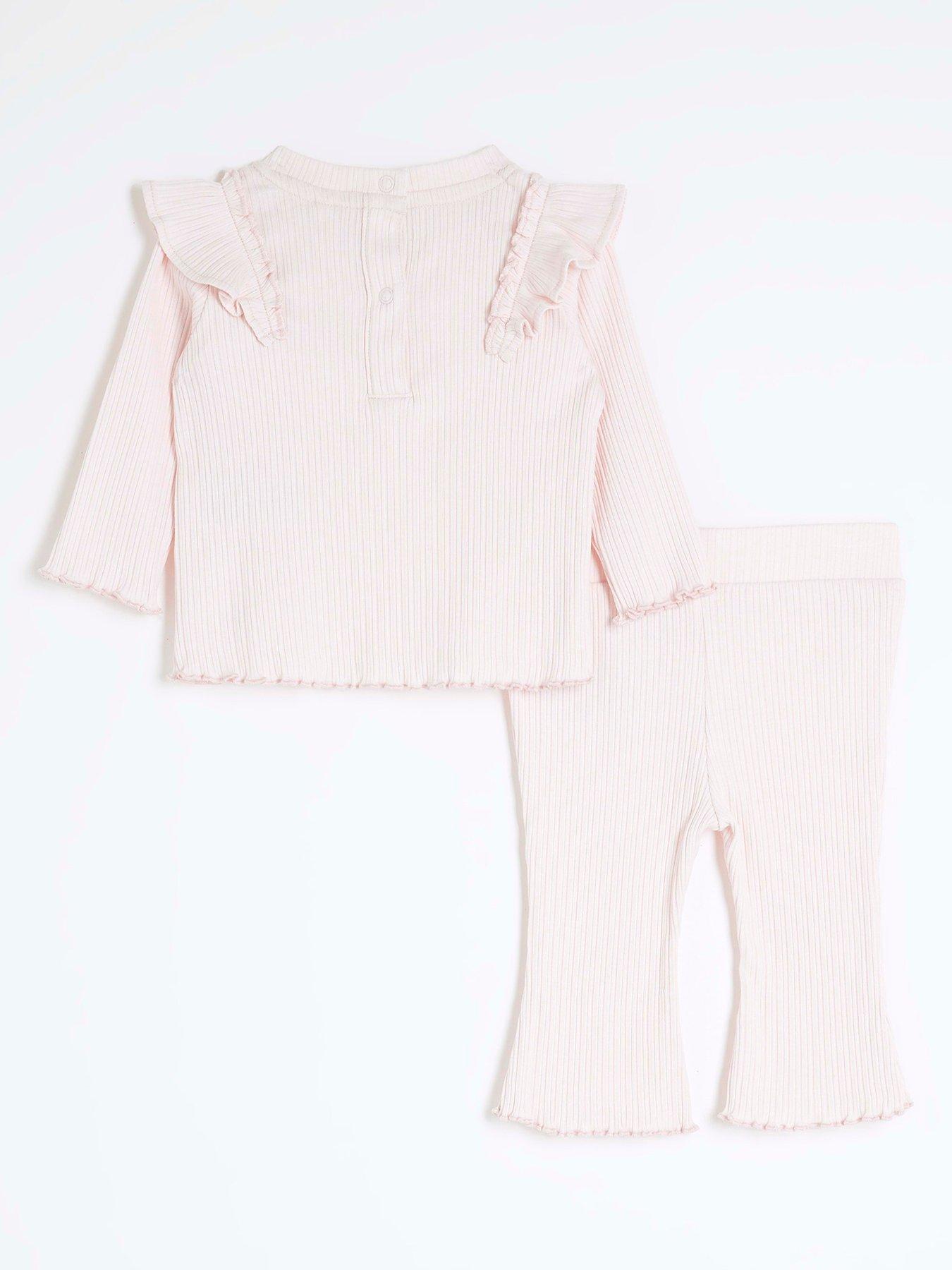 Image 3 of 5 of River Island Baby Baby Girls Frill Rib Set - Light Pink