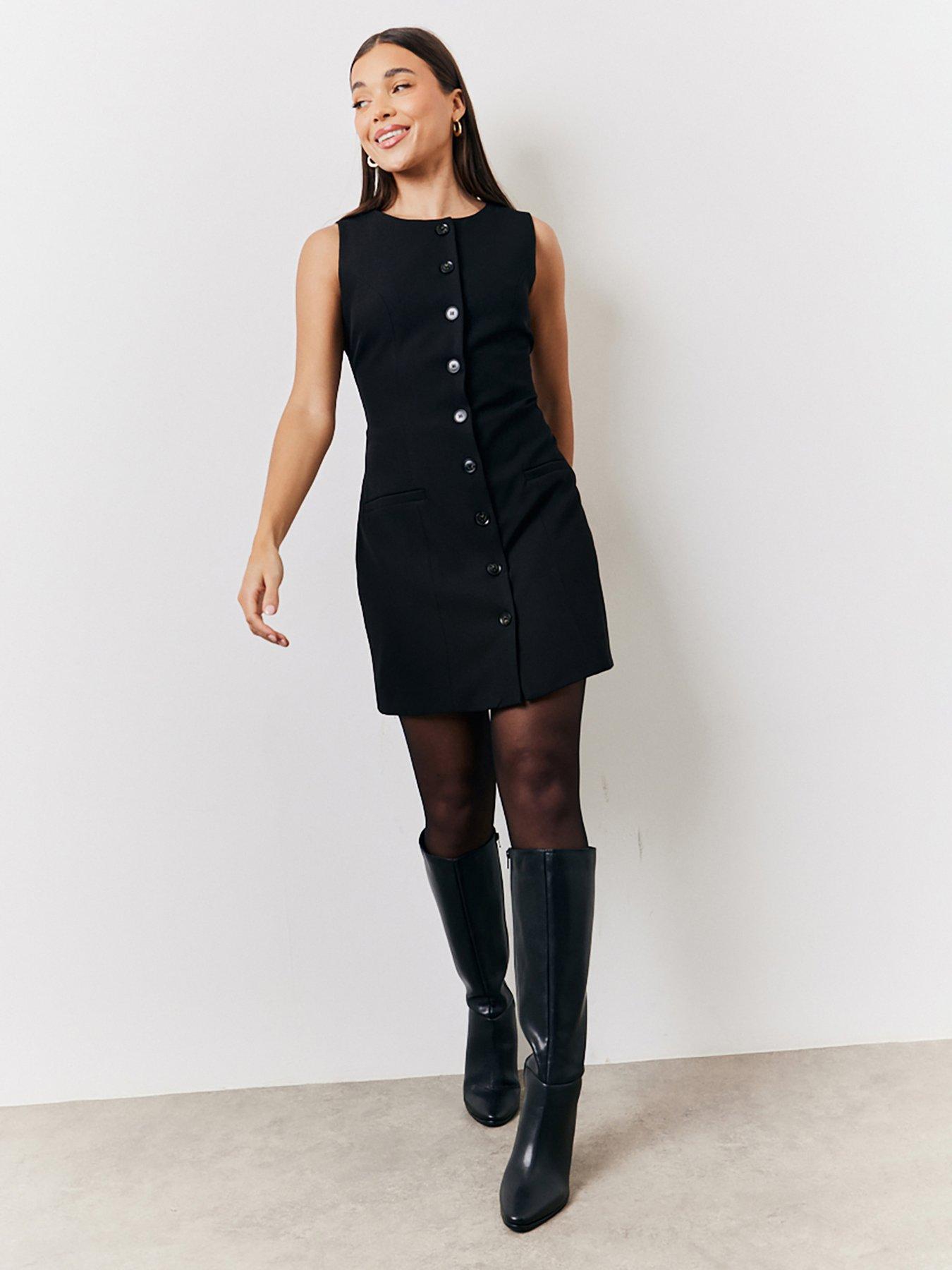 in-the-style-round-neck-button-through-mini-dress-black