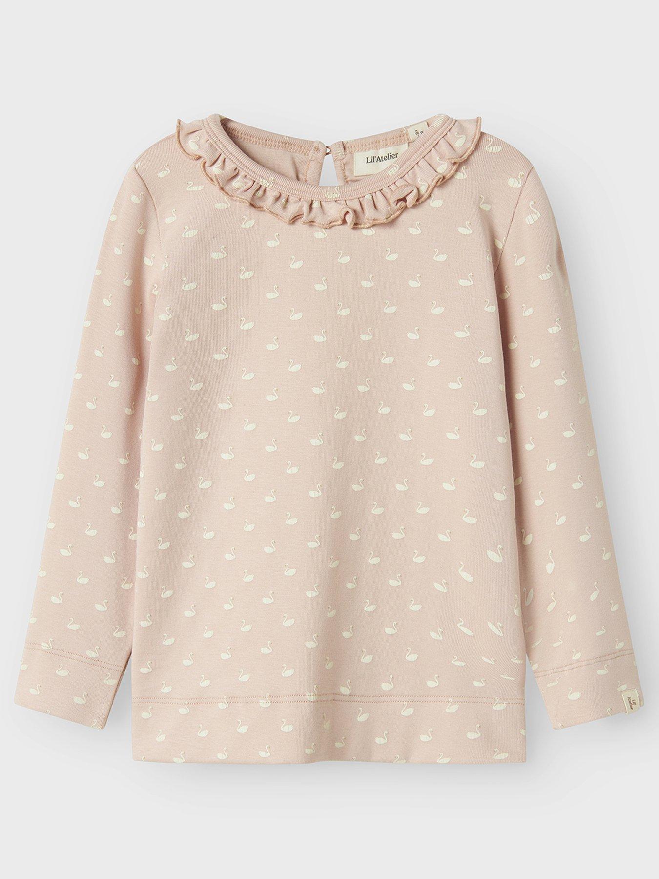 undefined Mini Girls Swan Print Long Sleeved T-shirt - Peach Whip Swans