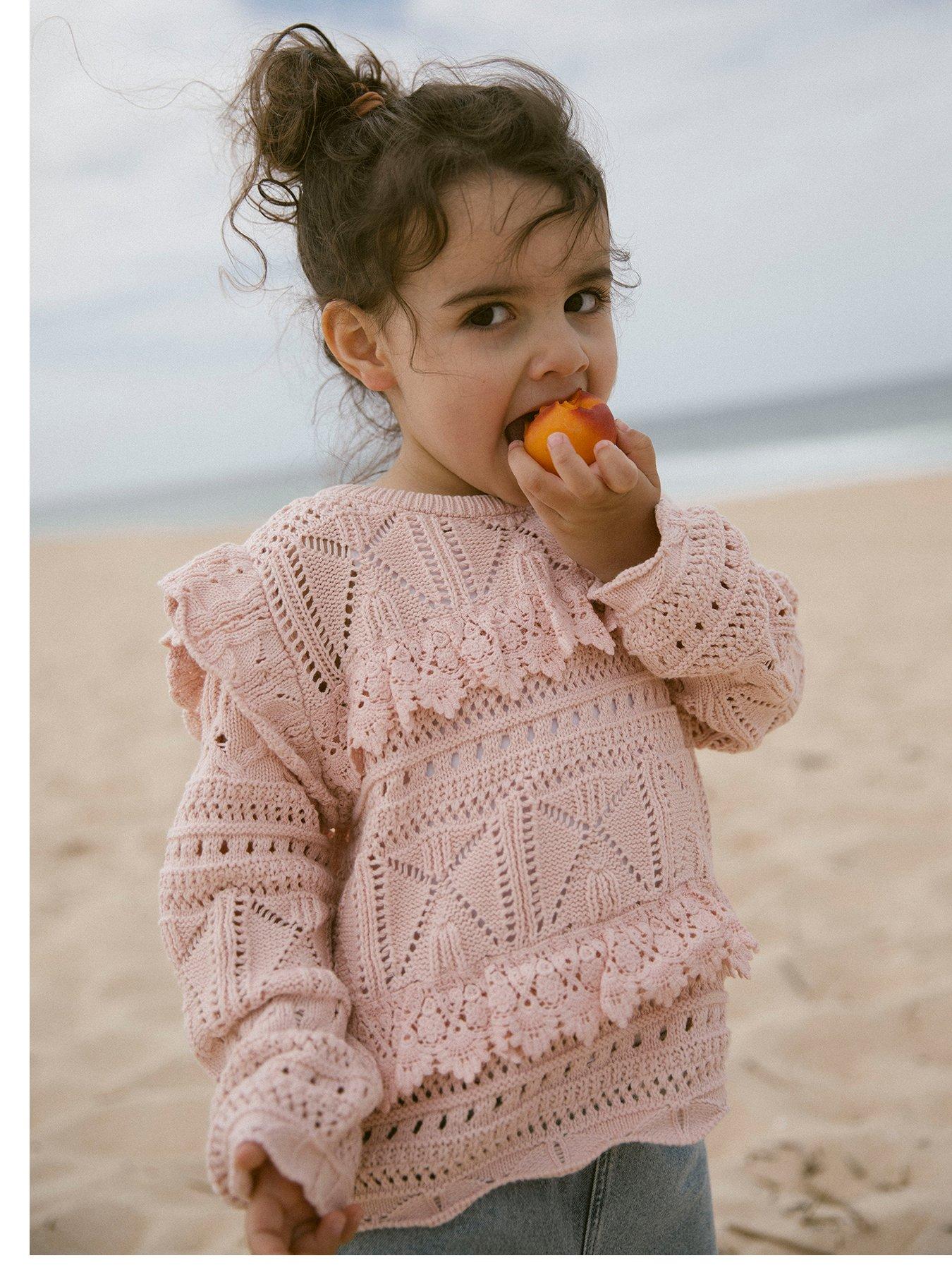 Image of Lil Atelier Mini Girls Crochet Knitted Jumper - Peach Whip