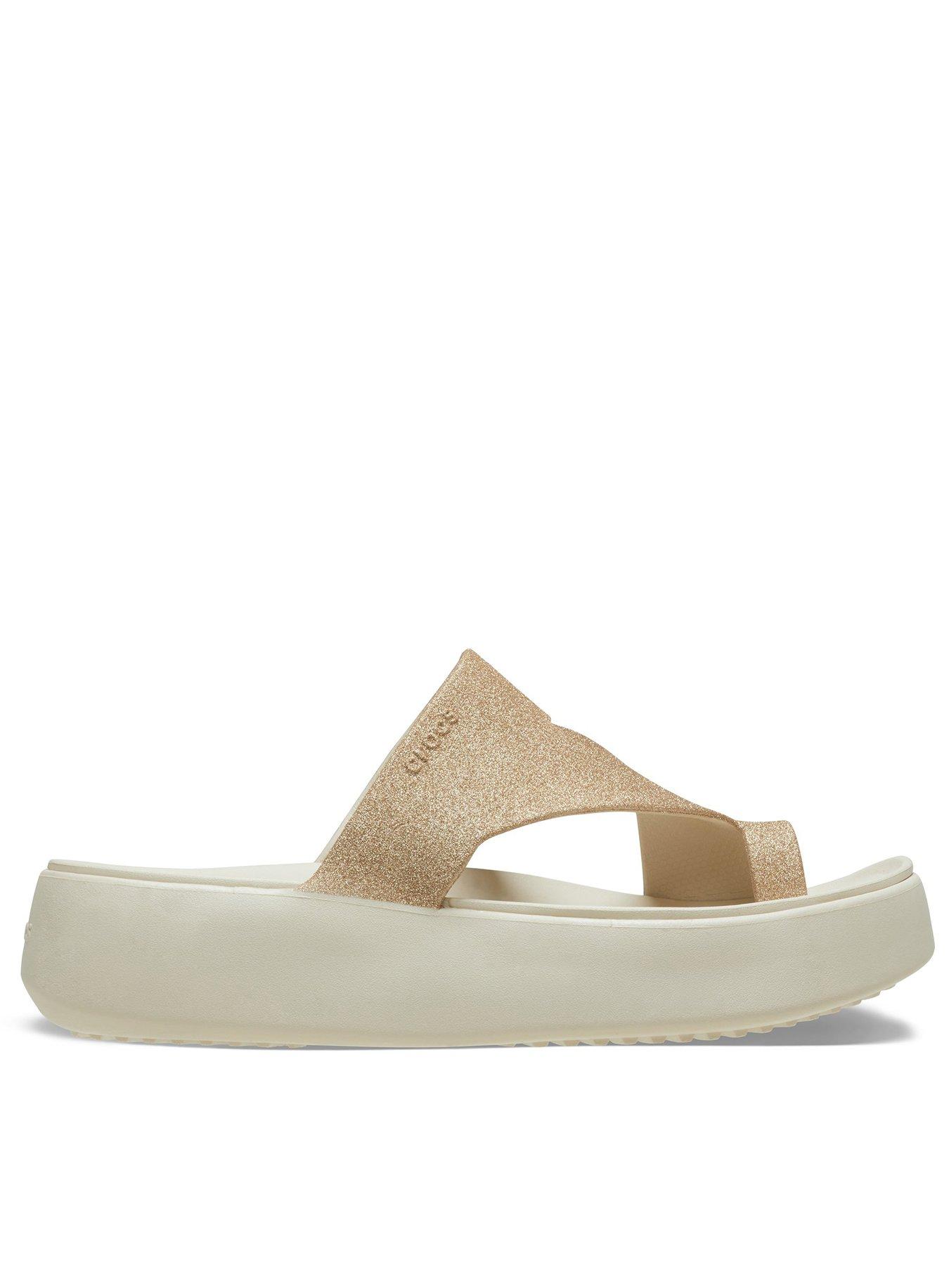 Image of Crocs Getaway Platform Glitter Toe Loop - Beige