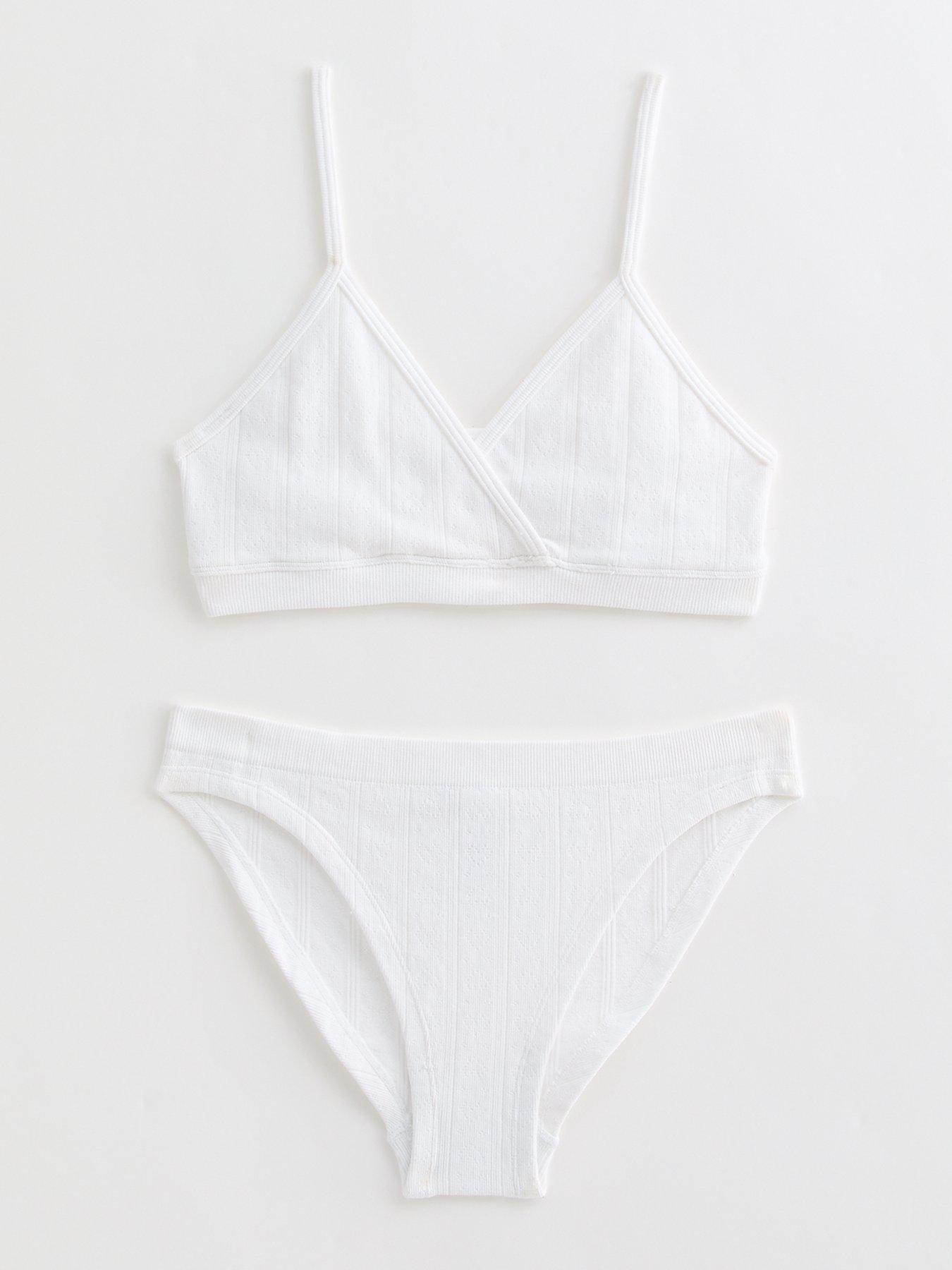 undefined Girls White Heart Pointelle Crop Top And Briefs Set